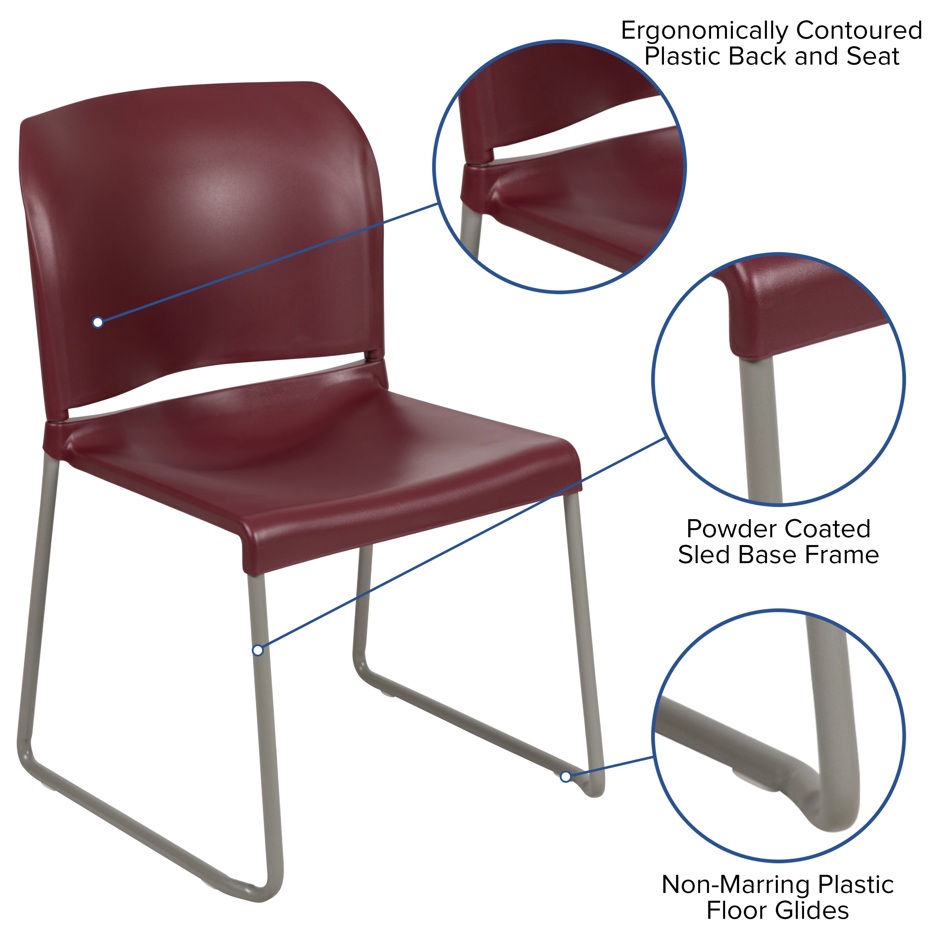 Contoured Stack Chair with Sled Base, 880 lb Capacity
