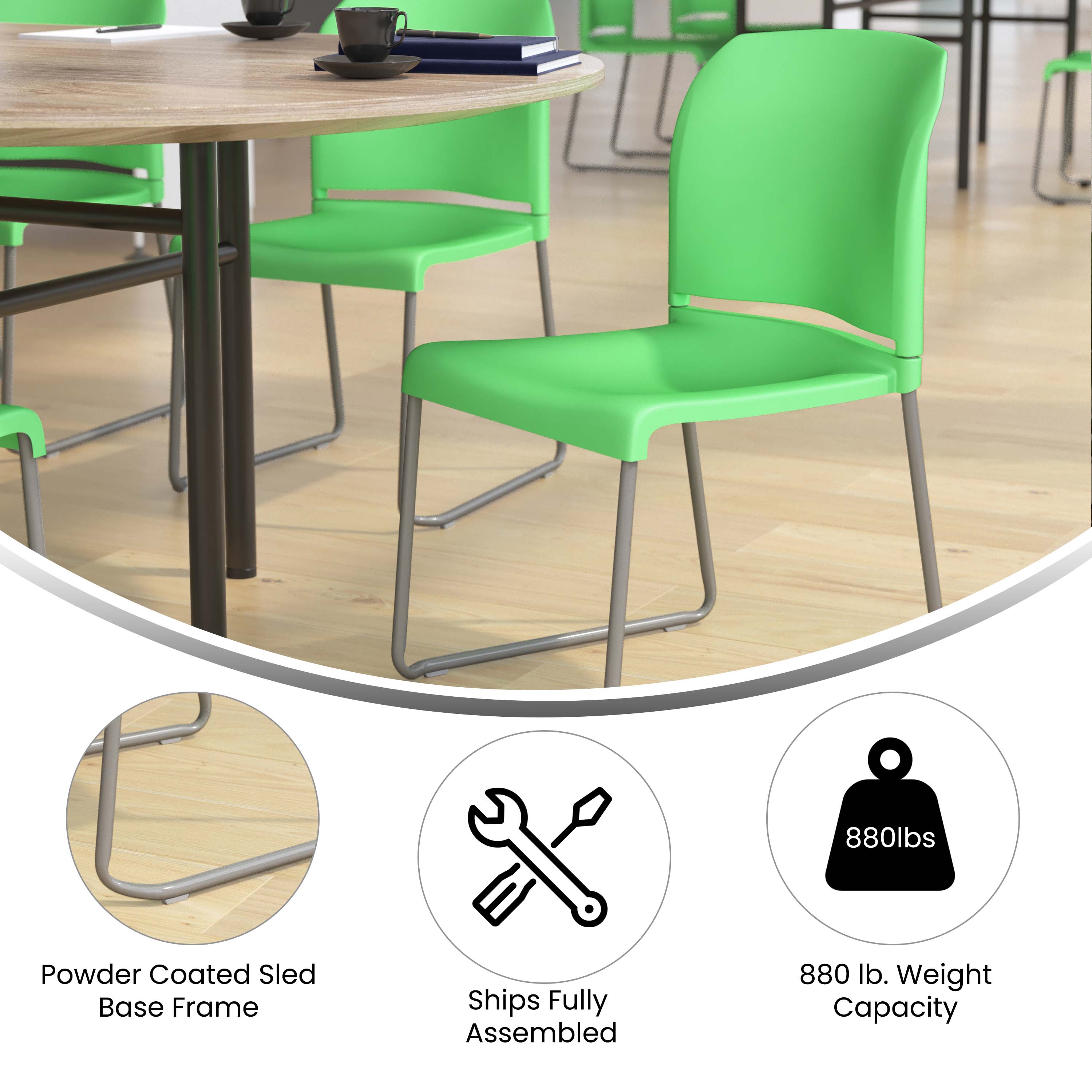 Contoured Stack Chair with Sled Base, 880 lb Capacity