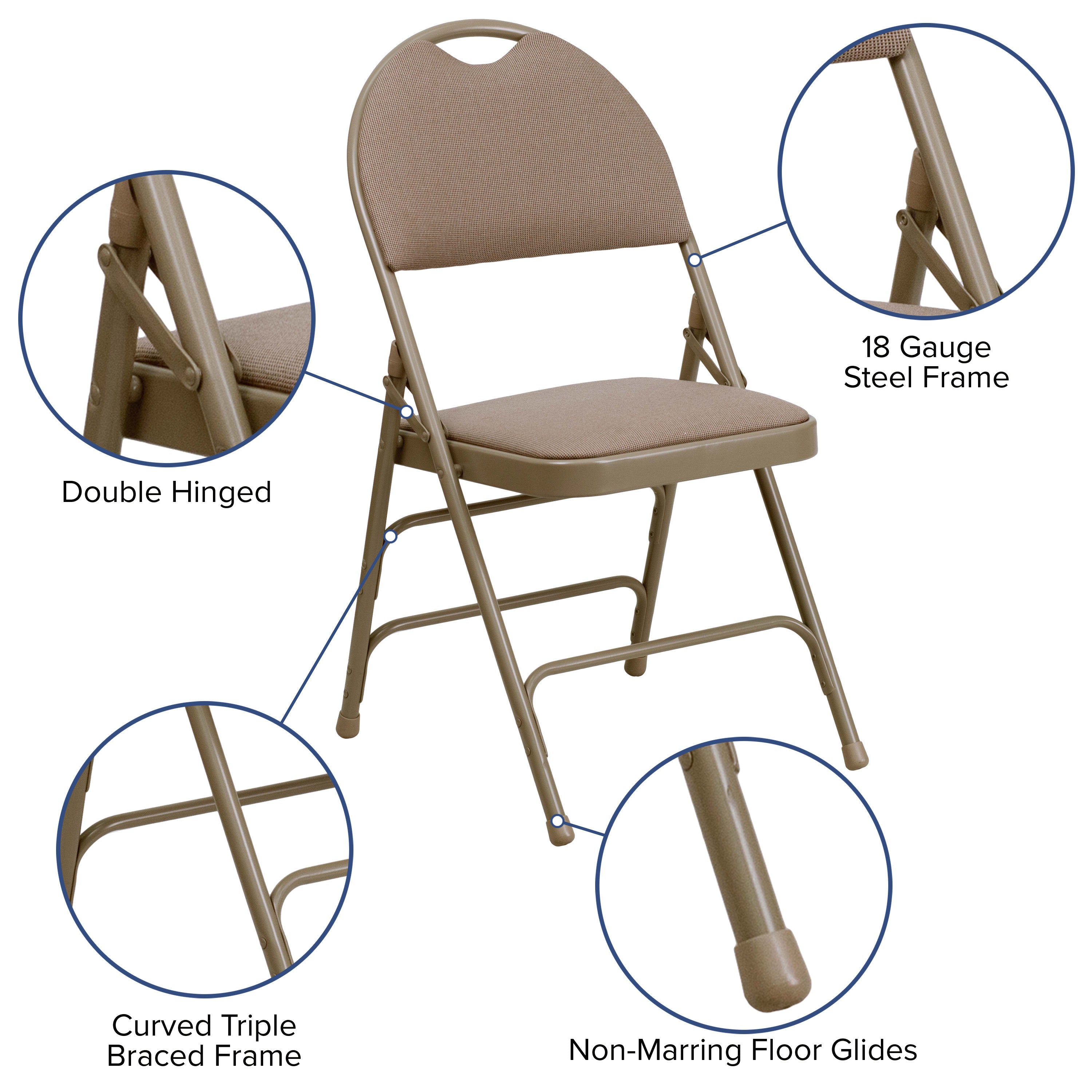 Extra Large Triple-Braced Metal Folding Chair with Carry Handle