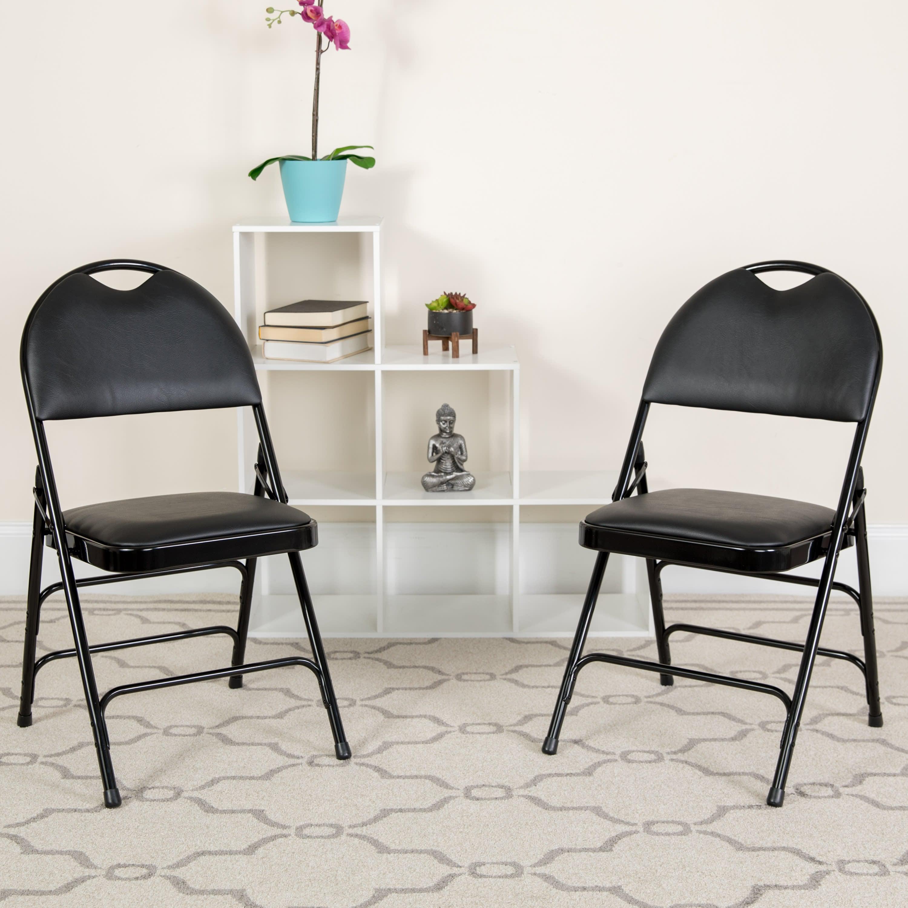 Extra Large Triple-Braced Metal Folding Chair with Carry Handle