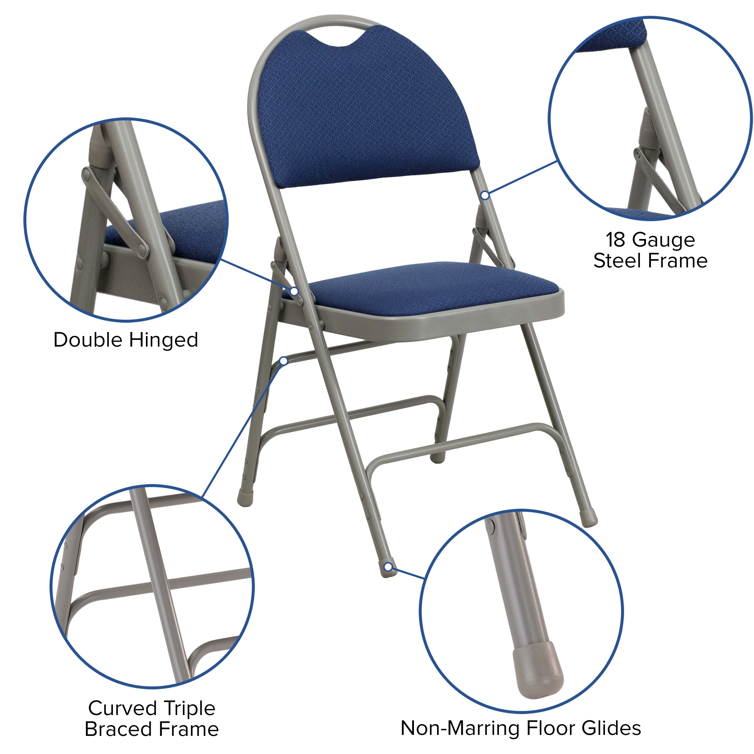 Extra Large Triple-Braced Metal Folding Chair with Carry Handle