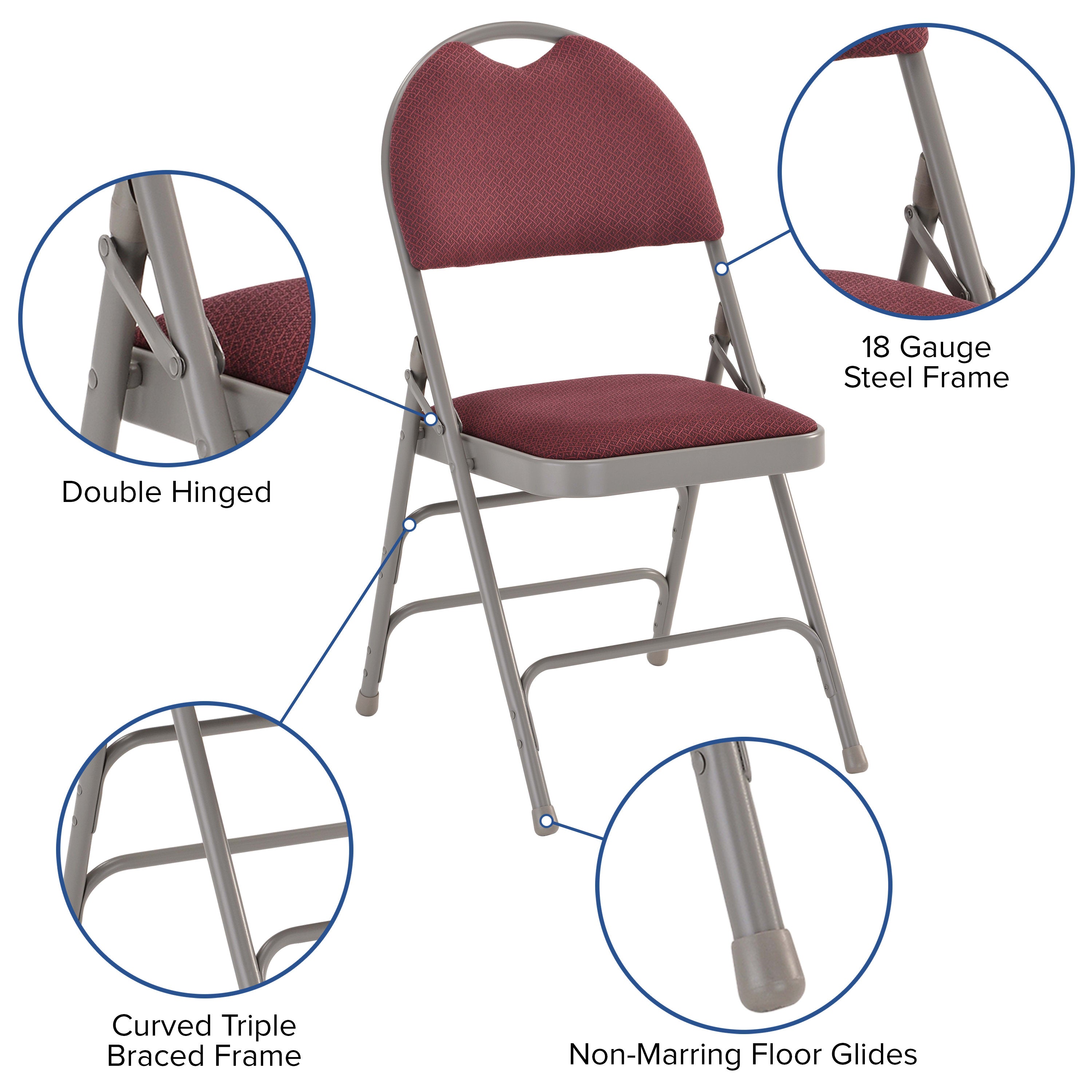Extra Large Triple-Braced Metal Folding Chair with Carry Handle