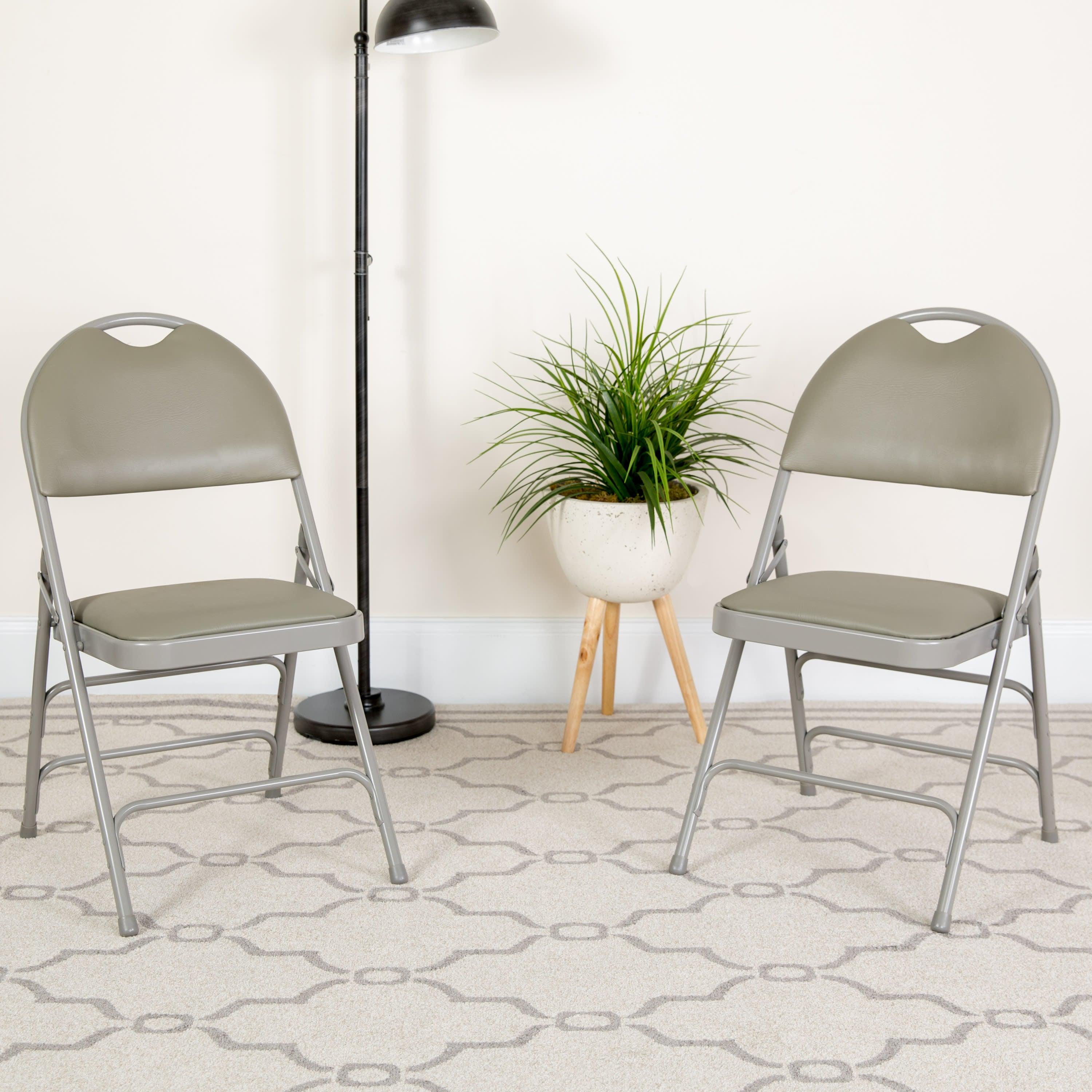 Extra Large Triple-Braced Metal Folding Chair with Carry Handle