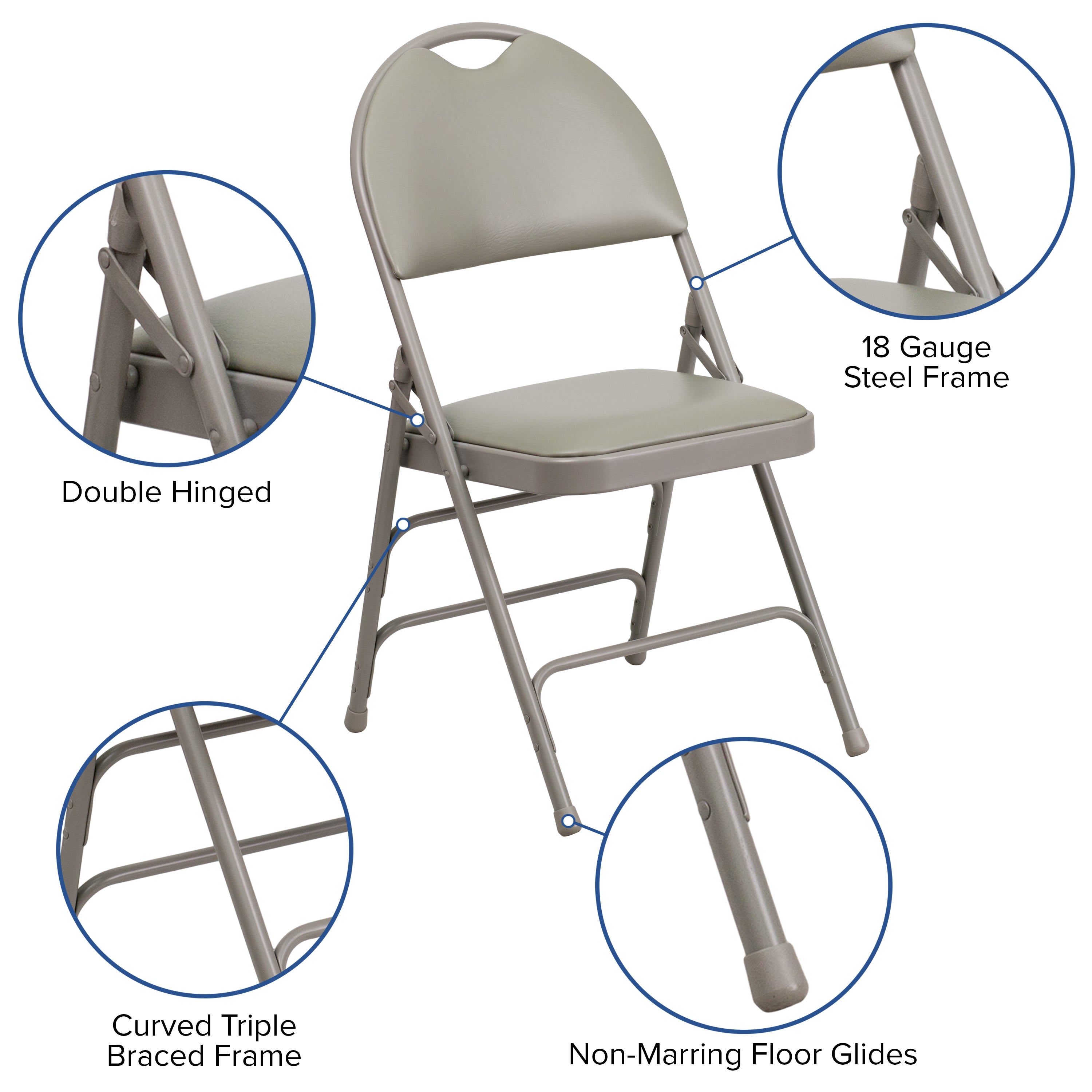 Extra Large Triple-Braced Metal Folding Chair with Carry Handle