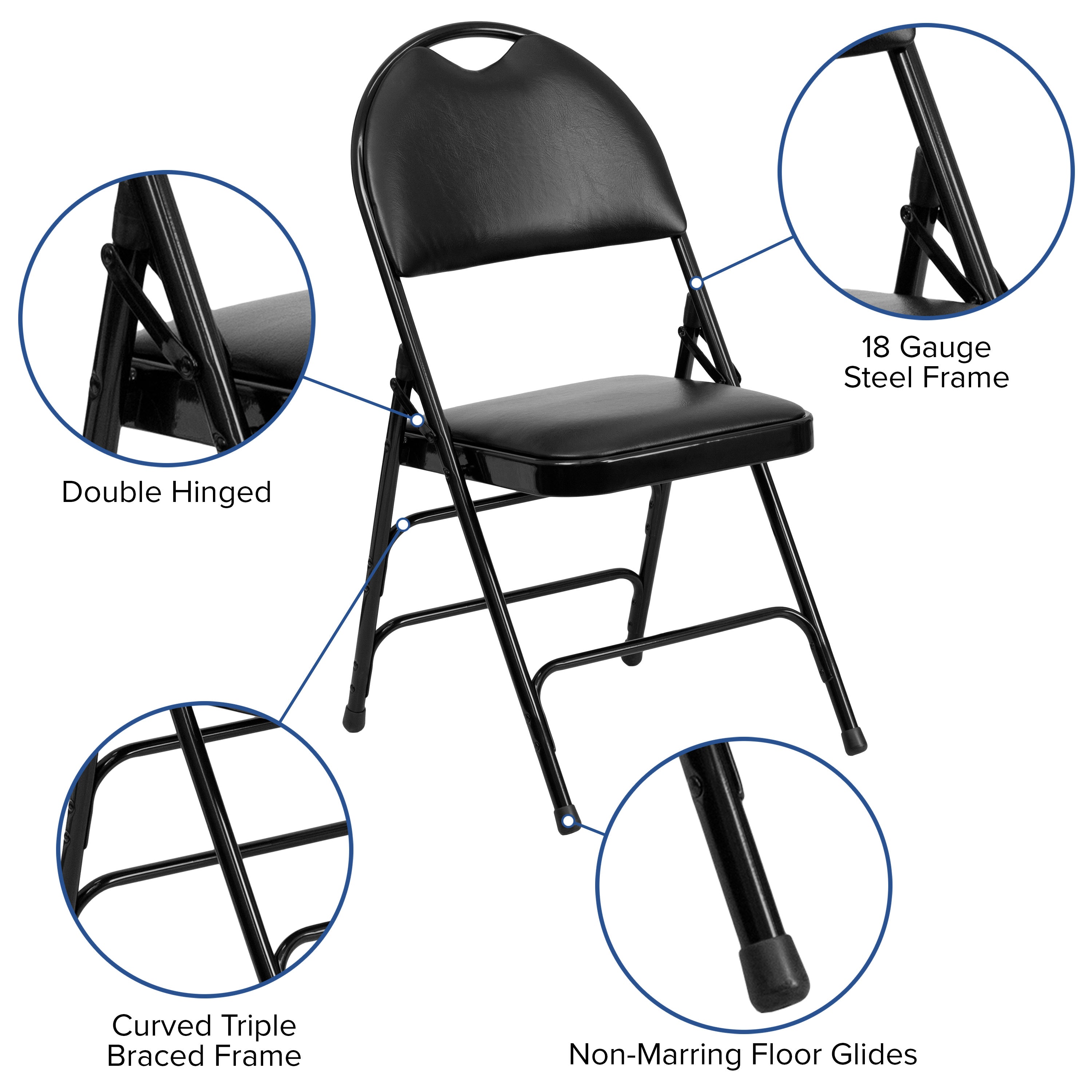 Extra Large Triple-Braced Metal Folding Chair with Carry Handle