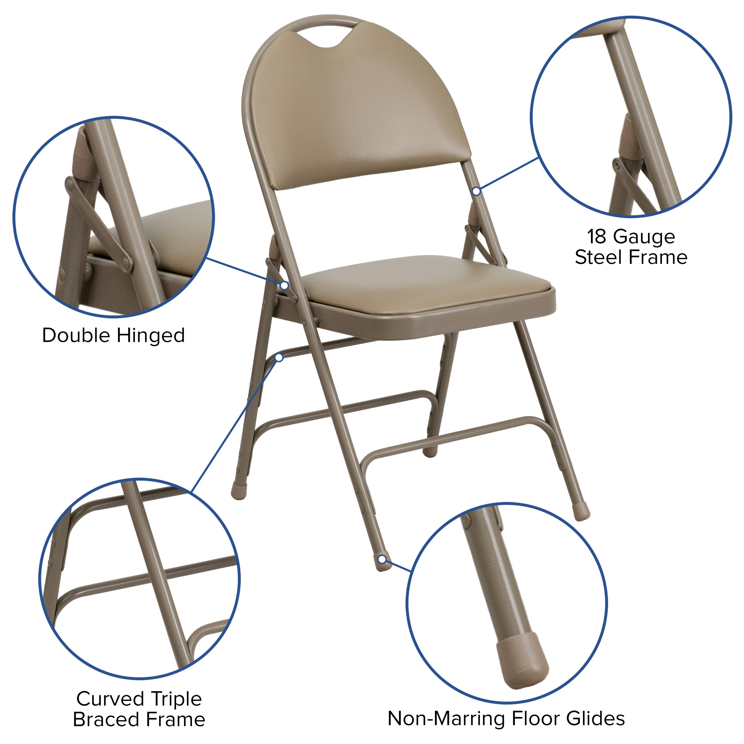 Extra Large Triple-Braced Metal Folding Chair with Carry Handle