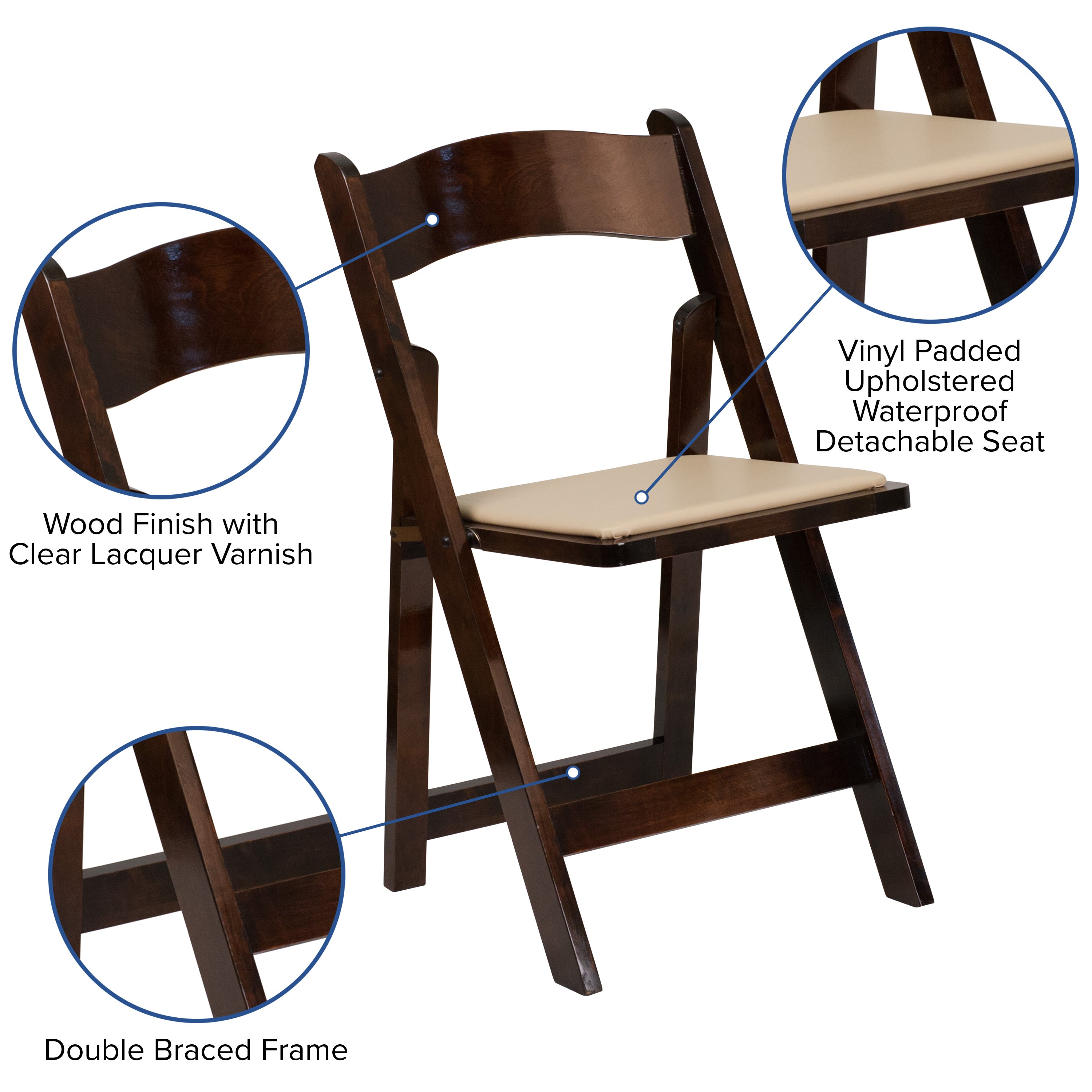 Wood Folding Chair with Vinyl Padded Seat