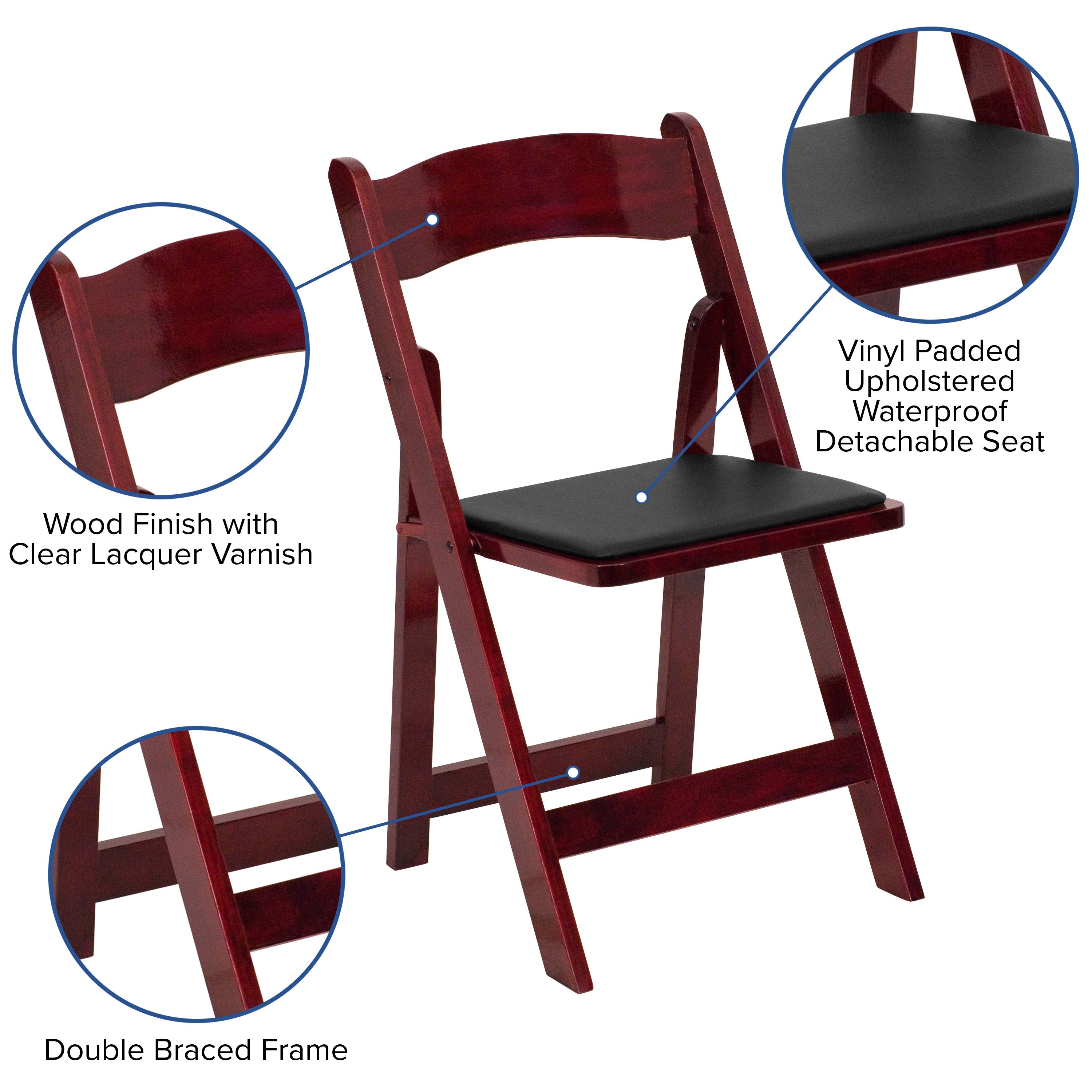 Wood Folding Chair with Vinyl Padded Seat