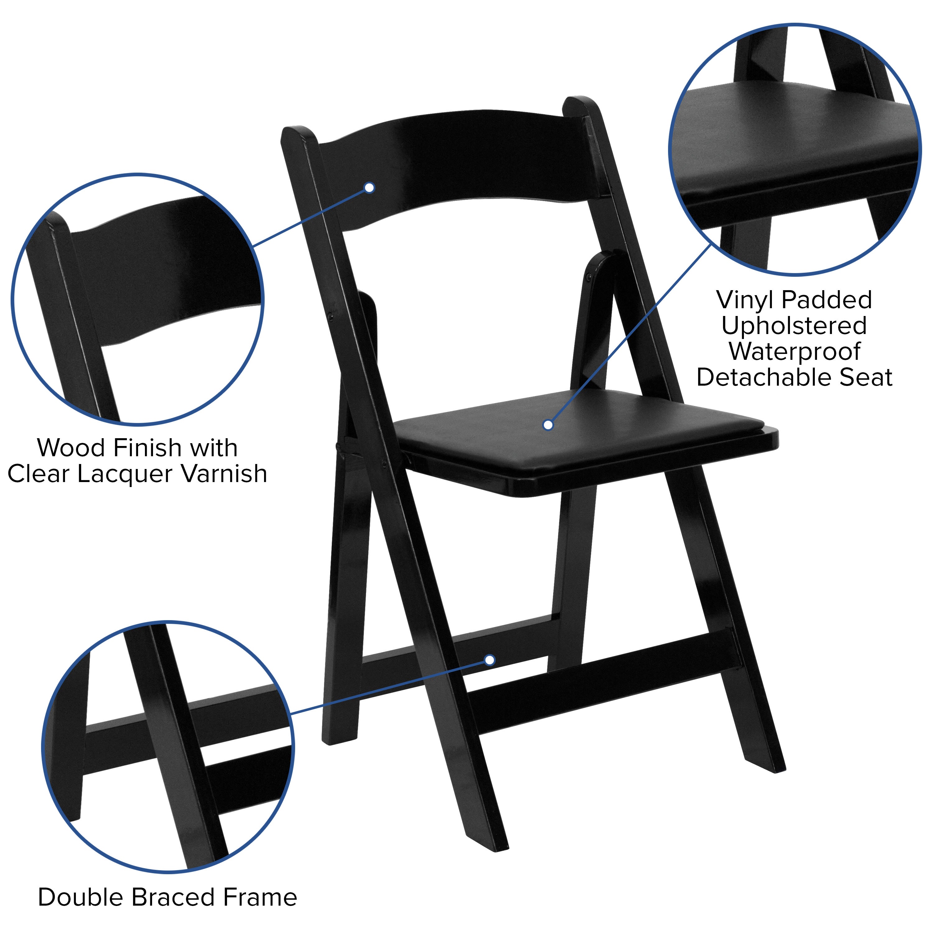 Wood Folding Chair with Vinyl Padded Seat