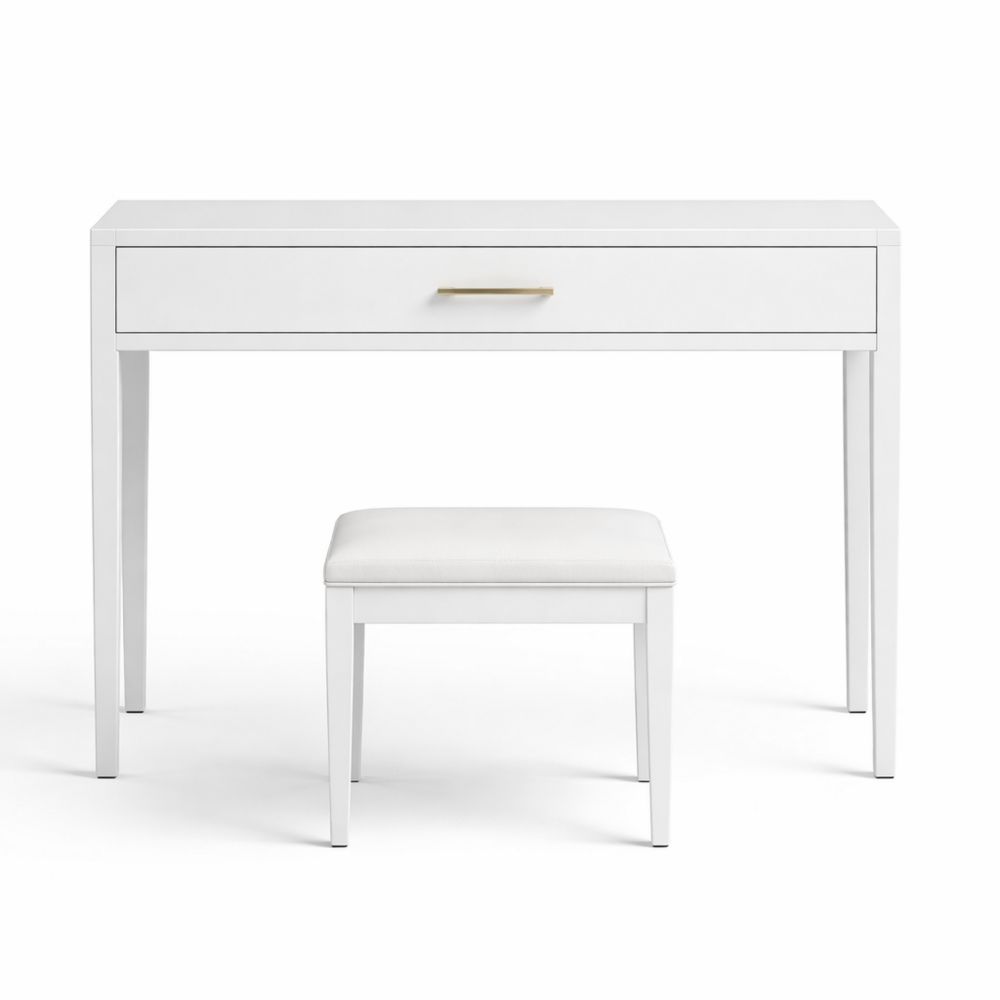 MDF Vanity Desk Set with Drawer and Upholstered Stool-Dravimorax