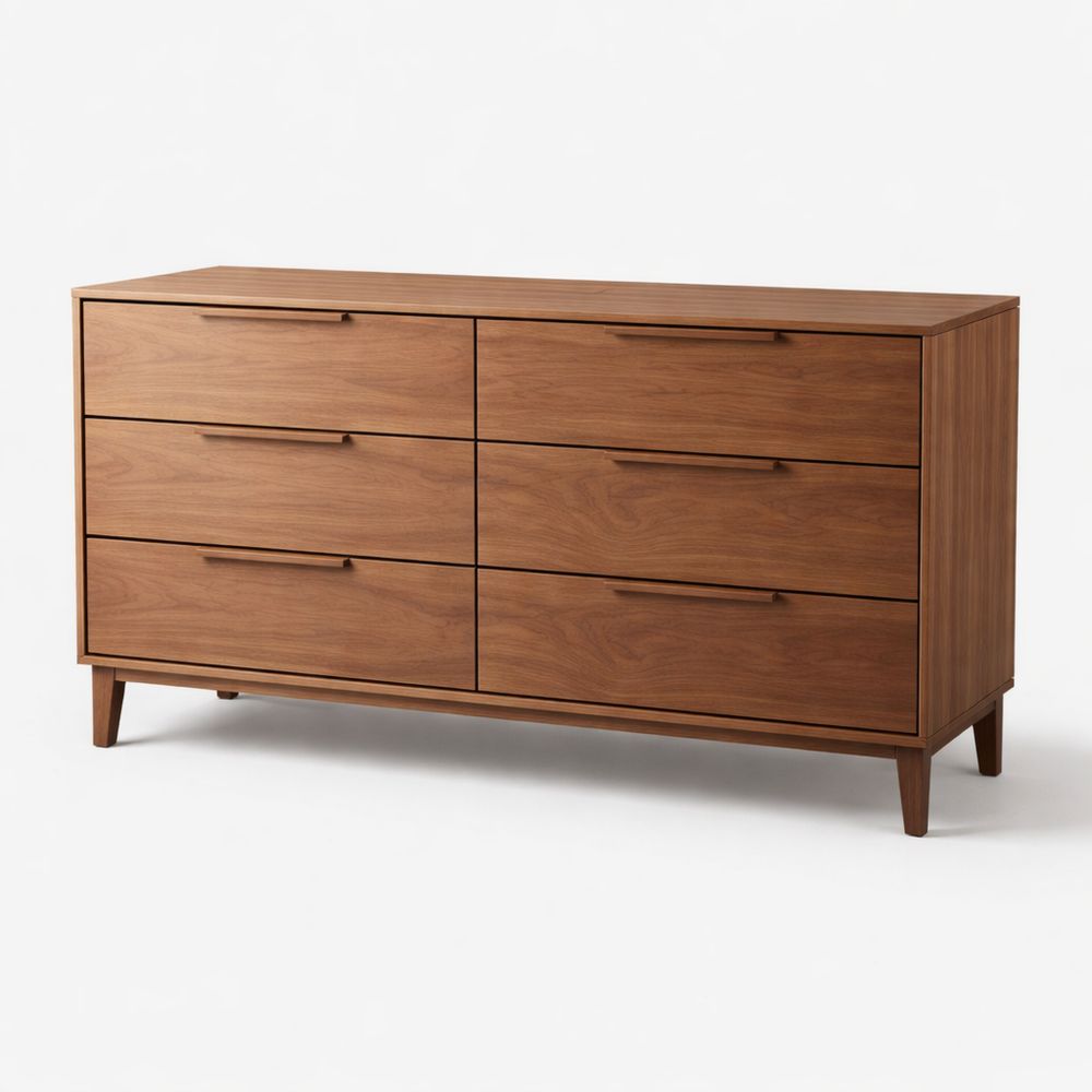 Solid Wood Six-Drawer Chest Brown 152cm x 76cm x 45cm-Dravimorax