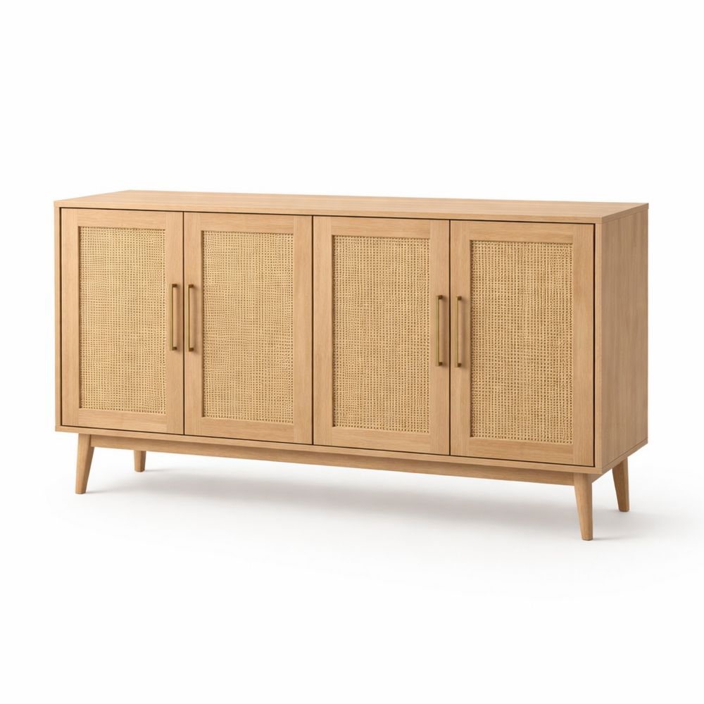 Natural Oak Sideboard with Rattan Doors 152cm-Dravimorax