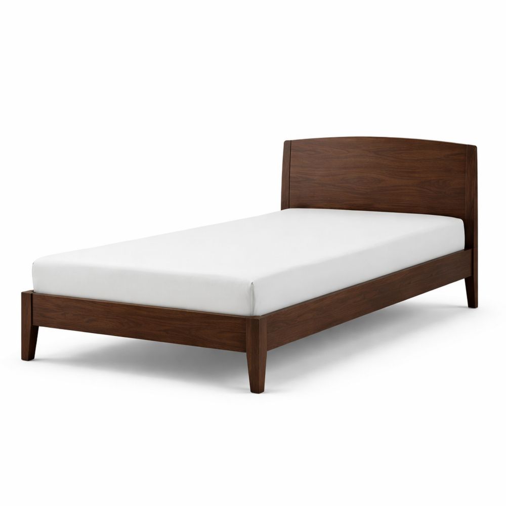 Walnut single bed with headboard, solid wood veneer, 78 x 42 x 36 inches-Dravimorax