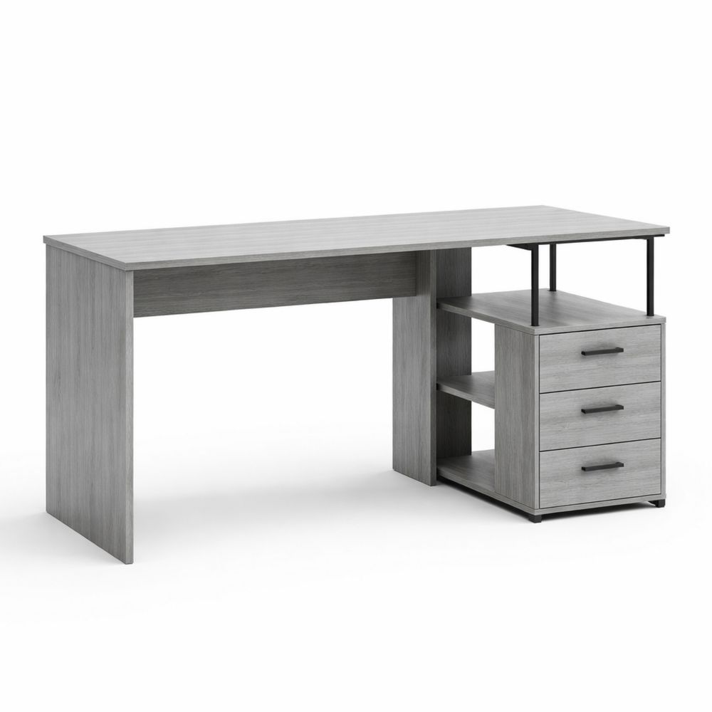 Gray Wood Desk with Shelves and Drawers-Dravimorax