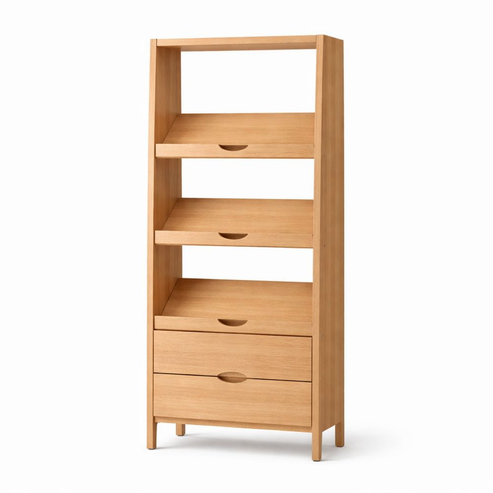 Wooden Bookshelf with Drawers Oak Finish Shelving Unit-Dravimorax