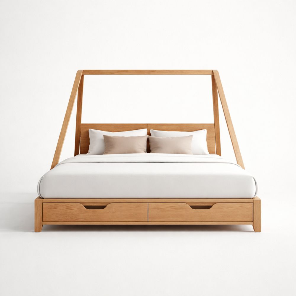 Wooden bed with storage drawers-Dravimorax