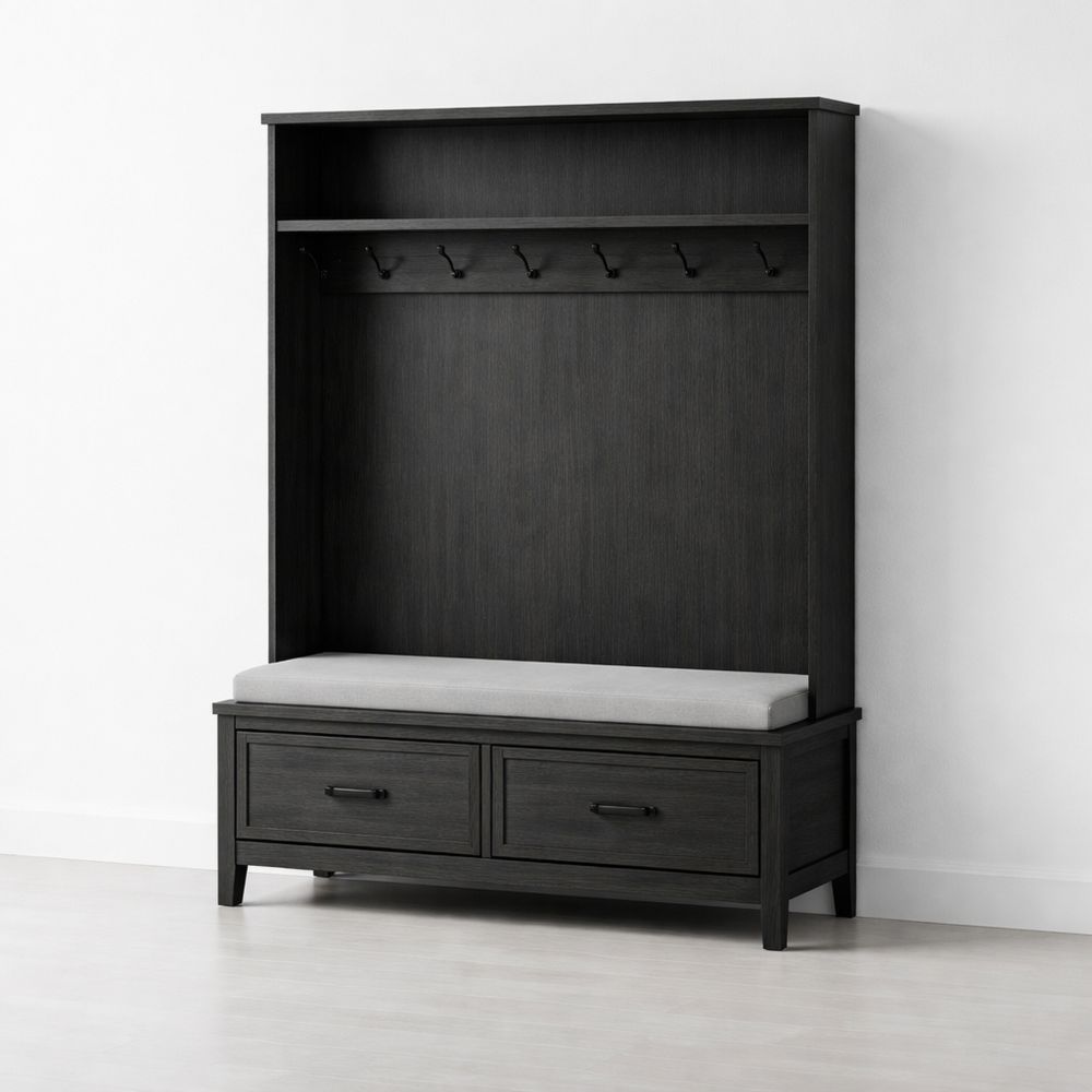 Gray Engineered Wood Hall Tree with Bench, Hooks, and Drawers-Dravimorax