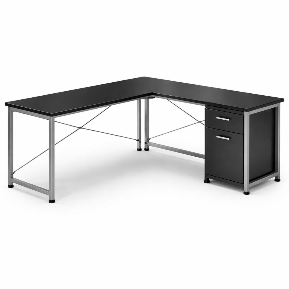 L-Shaped Desk Black Metal/Particle Board 152cm x 152cm x 76cm-Dravimorax