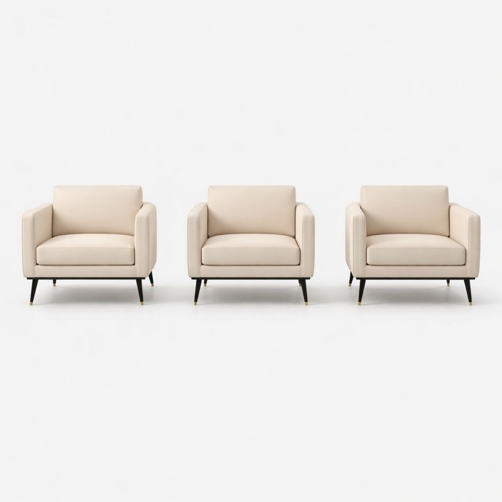 Set of 3 Beige PU Leather Armchairs with Metal Legs-Dravimorax