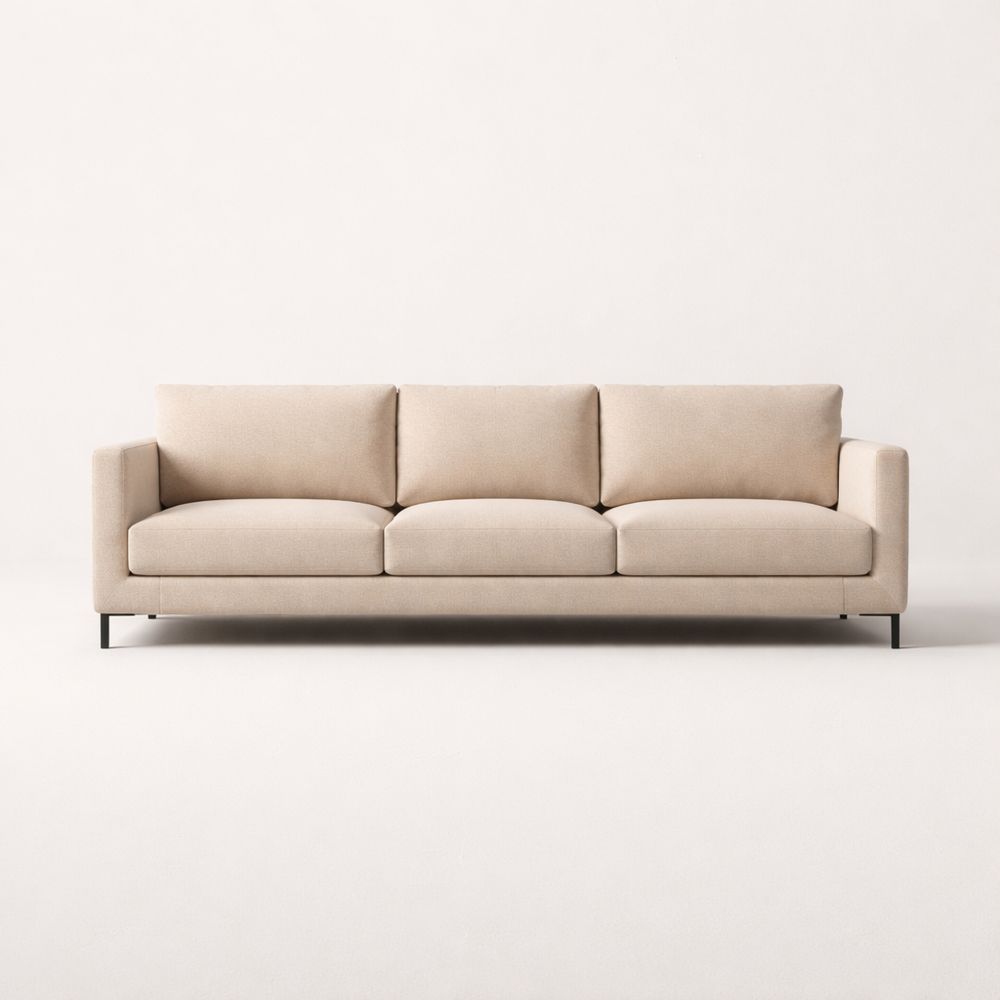 Beige Fabric Three-Seater Sofa with Metal Legs-Dravimorax