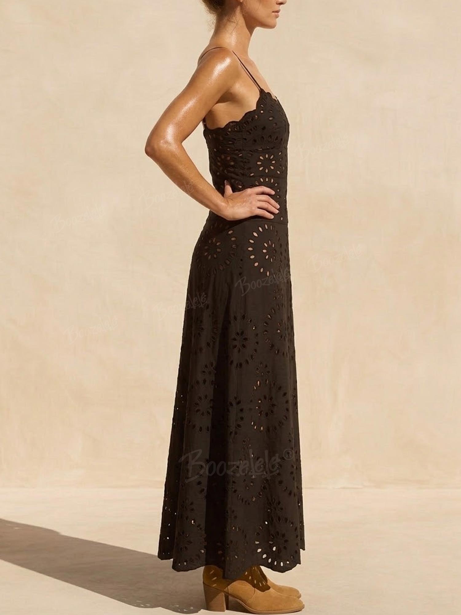 Beach Club — Midnight Black Eyelet Lace Swimsuit Set