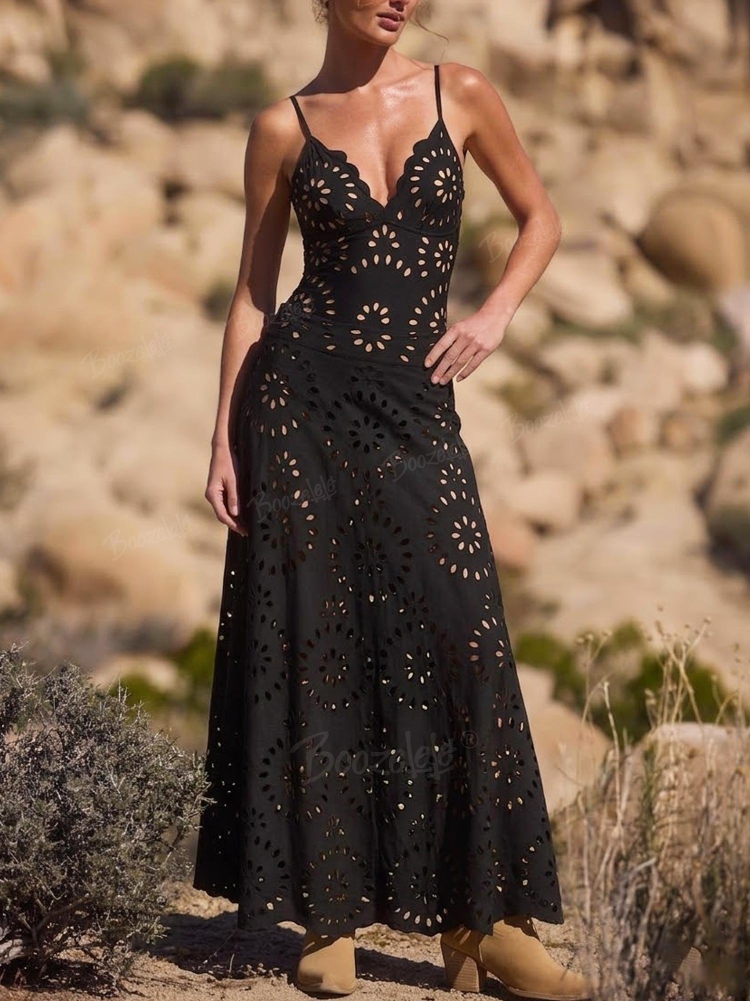 Beach Club — Midnight Black Eyelet Lace Swimsuit Set