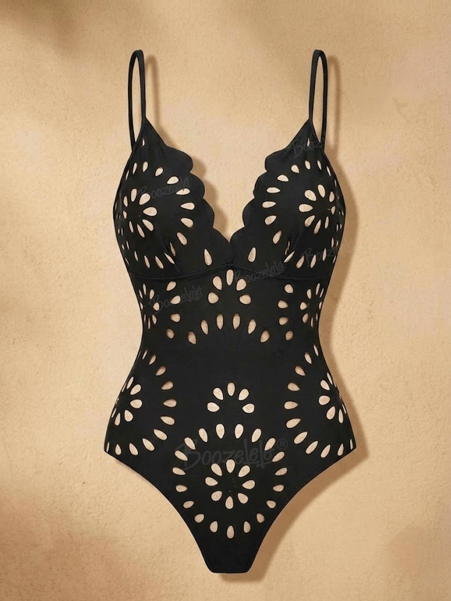 Beach Club — Midnight Black Eyelet Lace Swimsuit Set