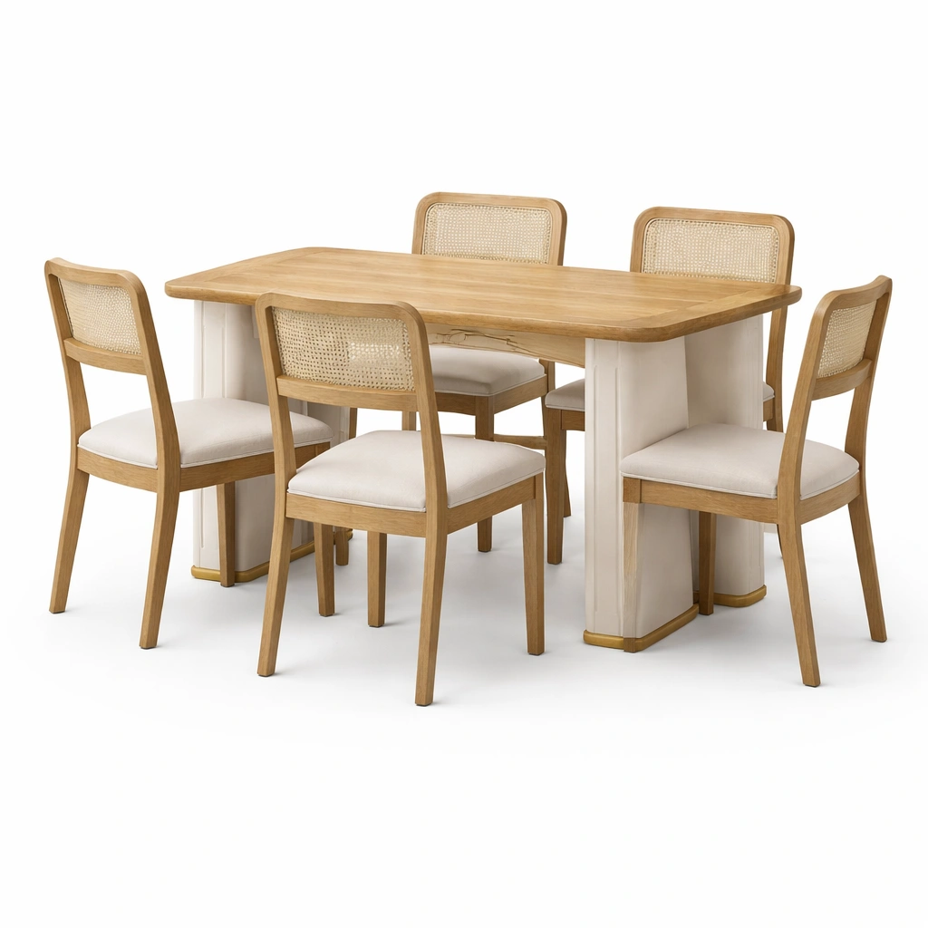 Essgruppe Holz Natur Tisch Mit Vier Stuehle-qerlivo