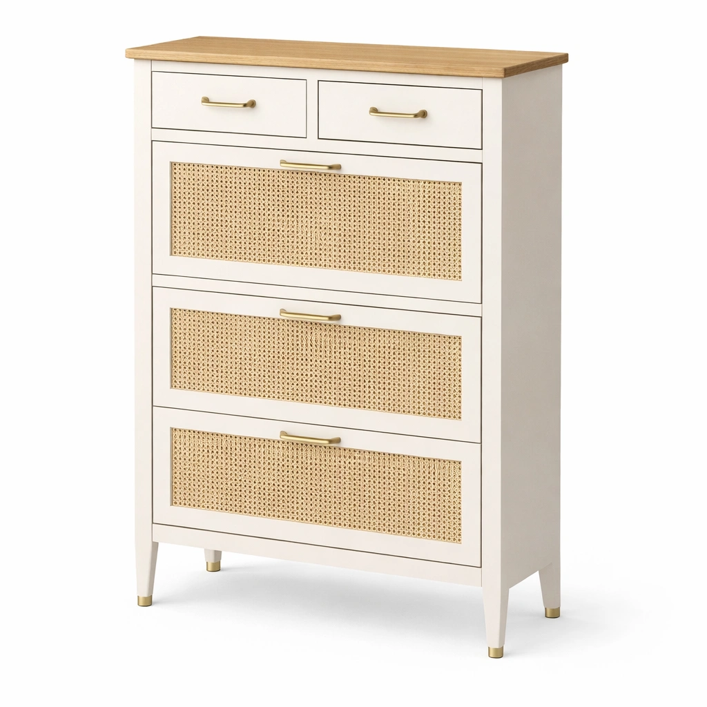 Kommode Holz Weiss Rattan Schubladen-qerlivo