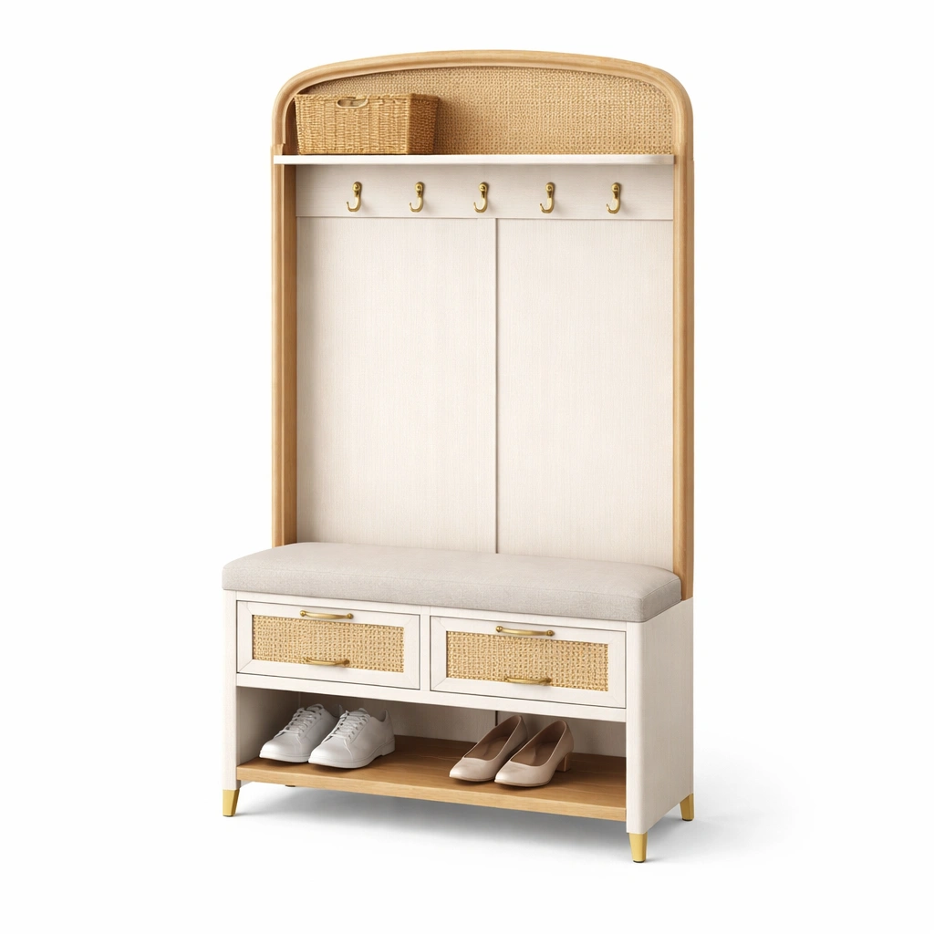 Flurmoebel Holz Beige Sitzbank Mit Haken-qerlivo
