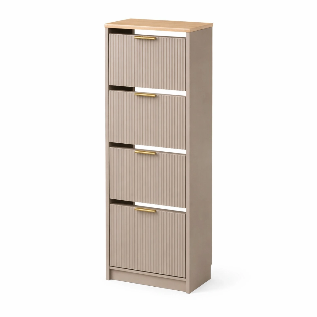 Schuhschrank Hoch Holz Beige Vier Ebenen-qerlivo