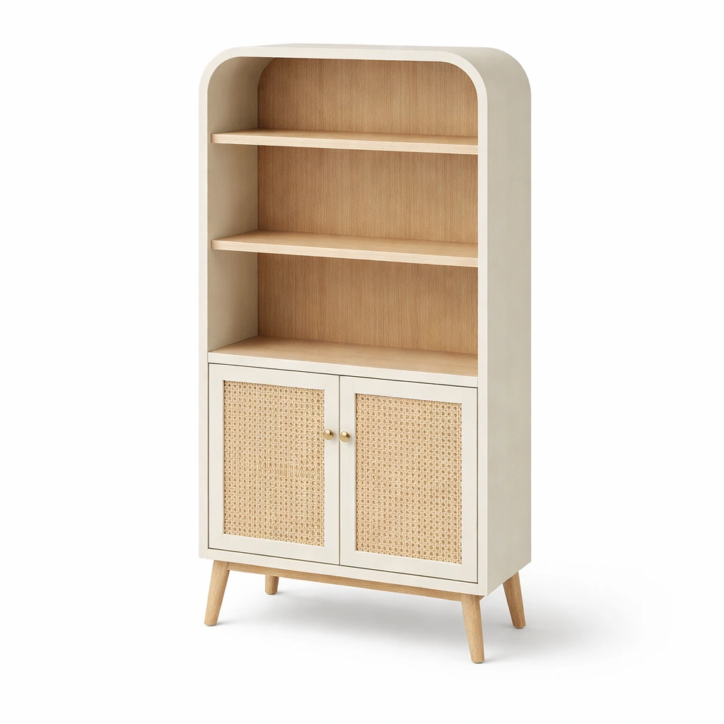Regal Skandinavisch Beige Holz Rattan-qerlivo