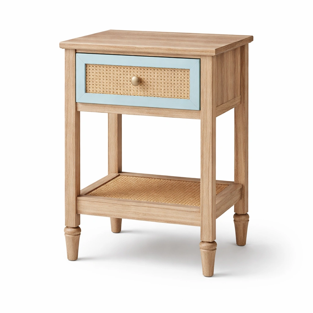 Nachttisch Holz Rattan Vintage Stil-qerlivo