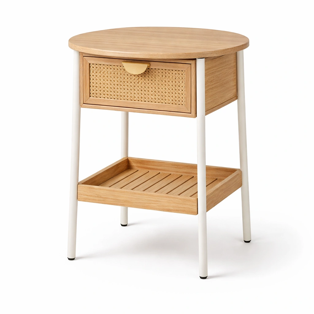 Beistelltisch Rund Holz Rattan Modern-qerlivo