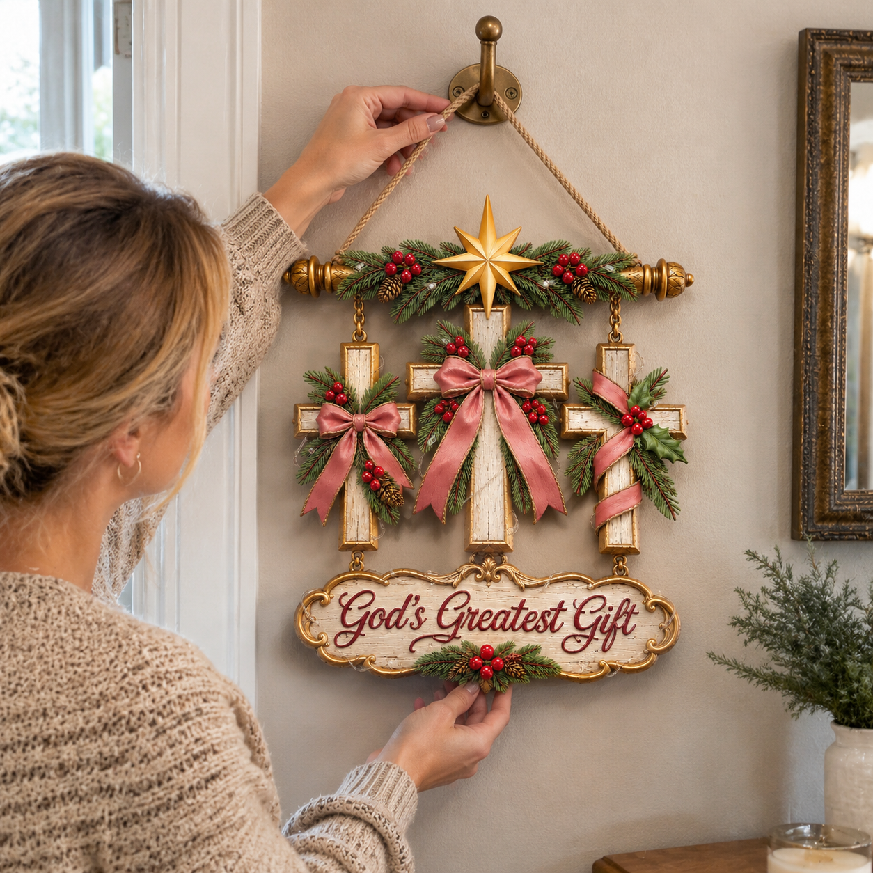 God’s Greatest Gift Lighted Christmas Triple Cross Wall Hanging with Remote