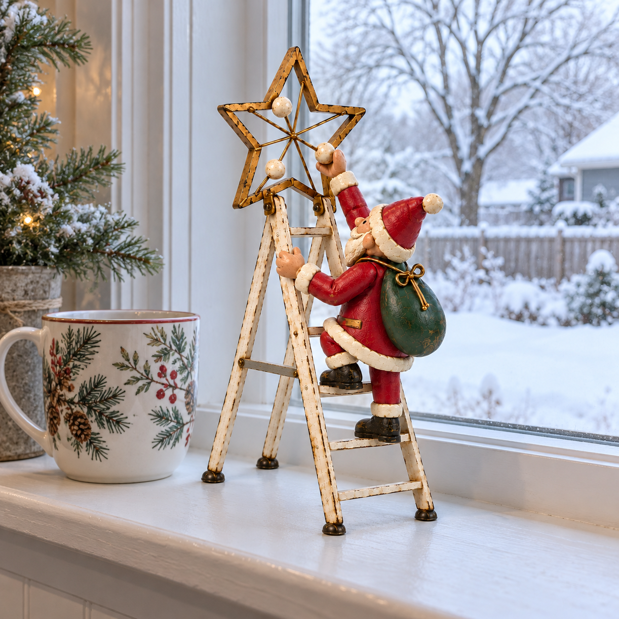 Santa’s Star-Hanging Ladder Decor