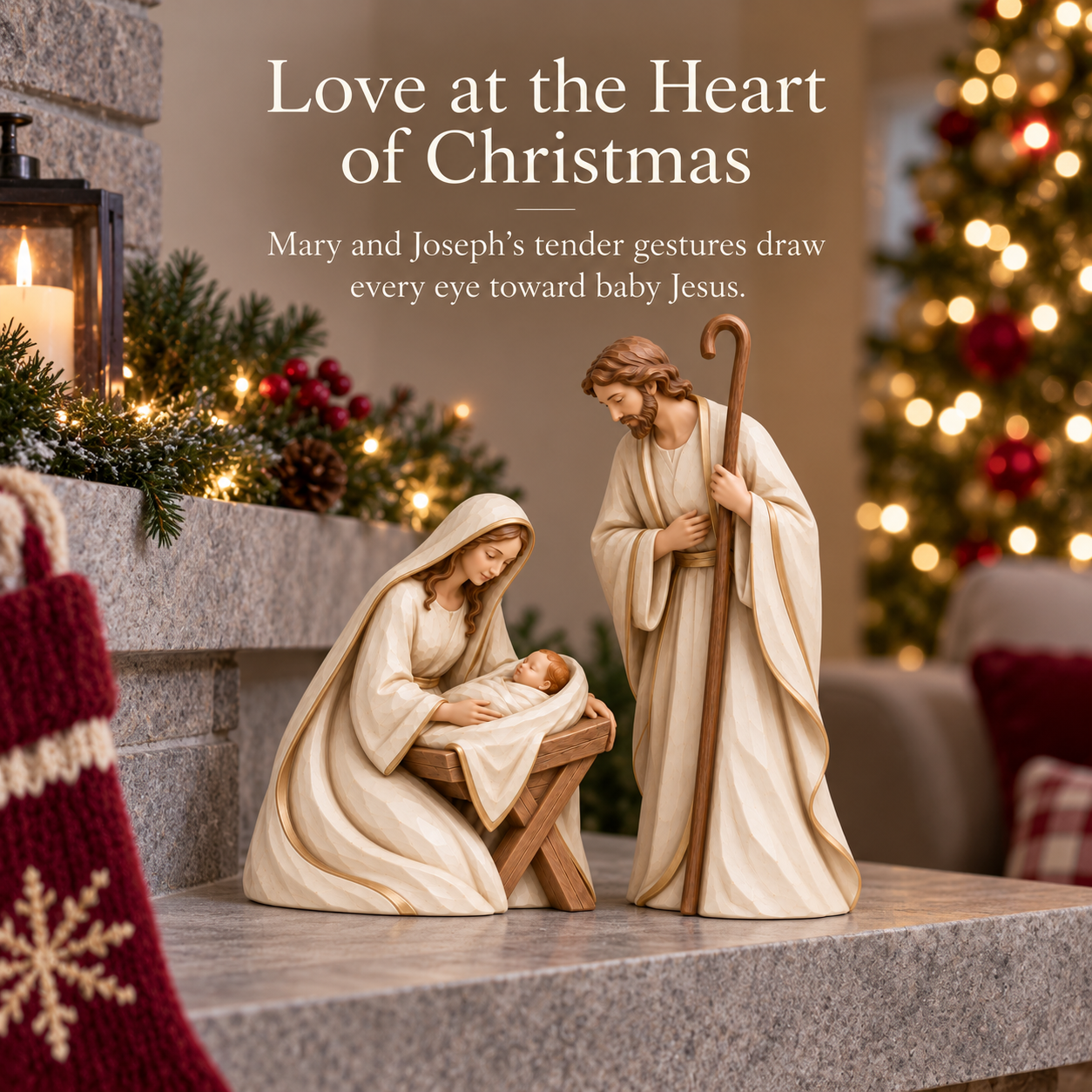 Ivory & Gold Holy Family Nativity Set