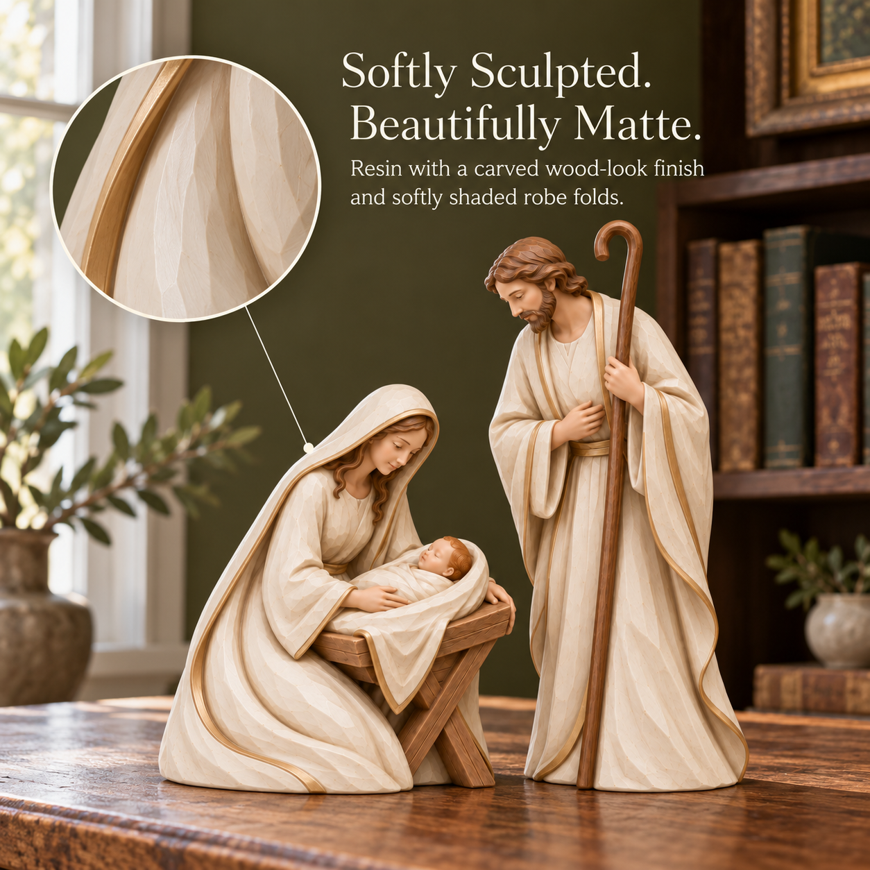 Ivory & Gold Holy Family Nativity Set