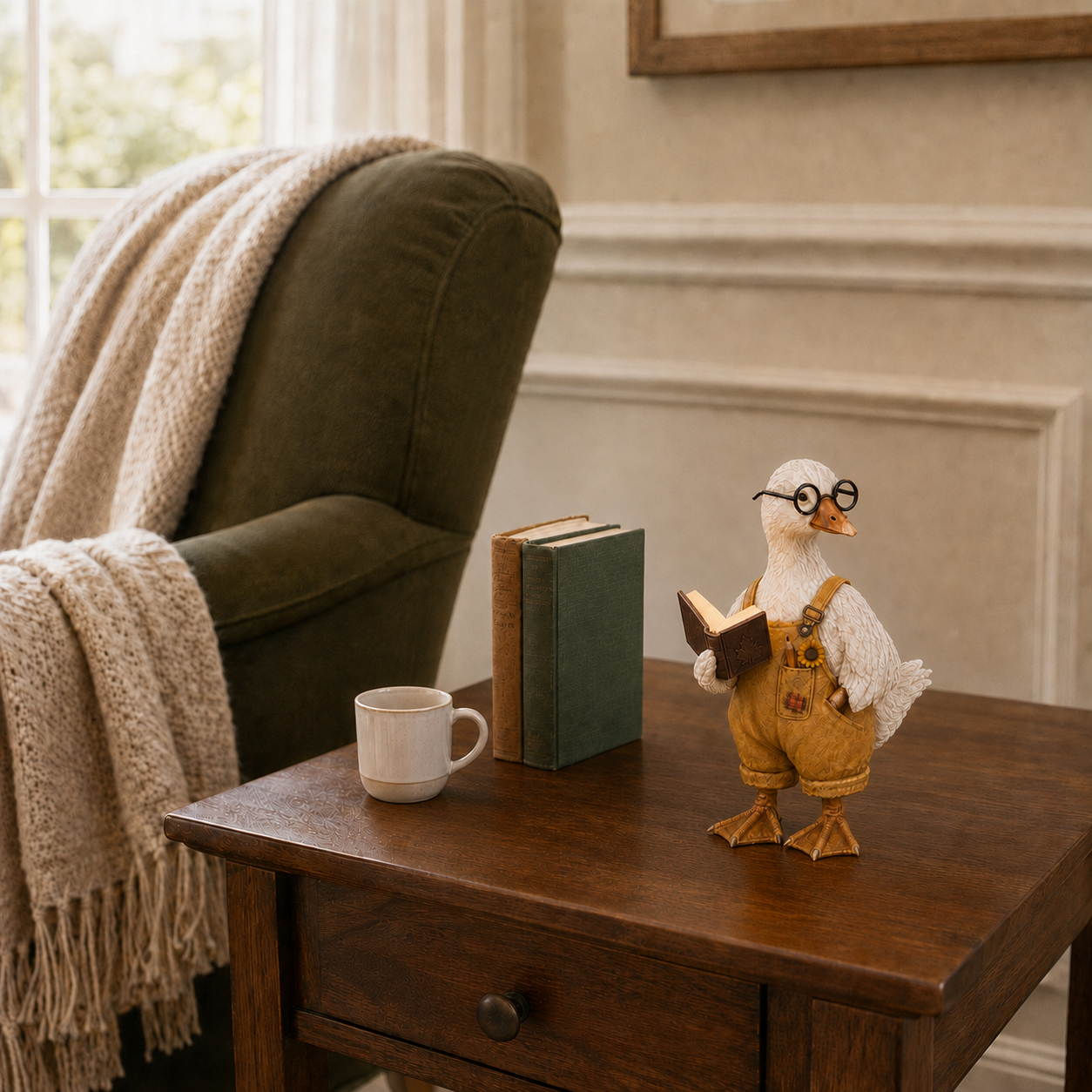 Lighted Reading Goose Decor