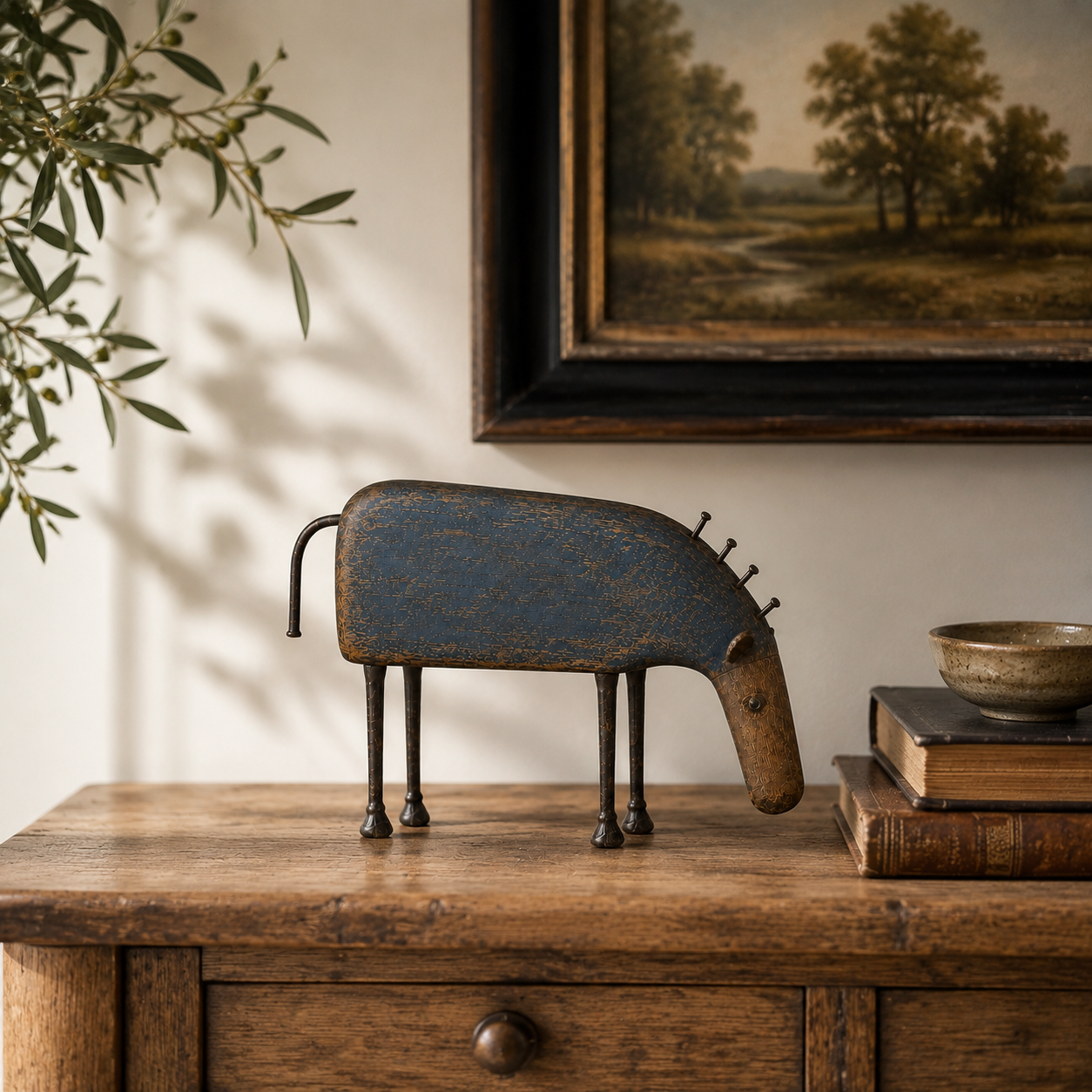 Weathered Indigo Folk Art Horse Figurine