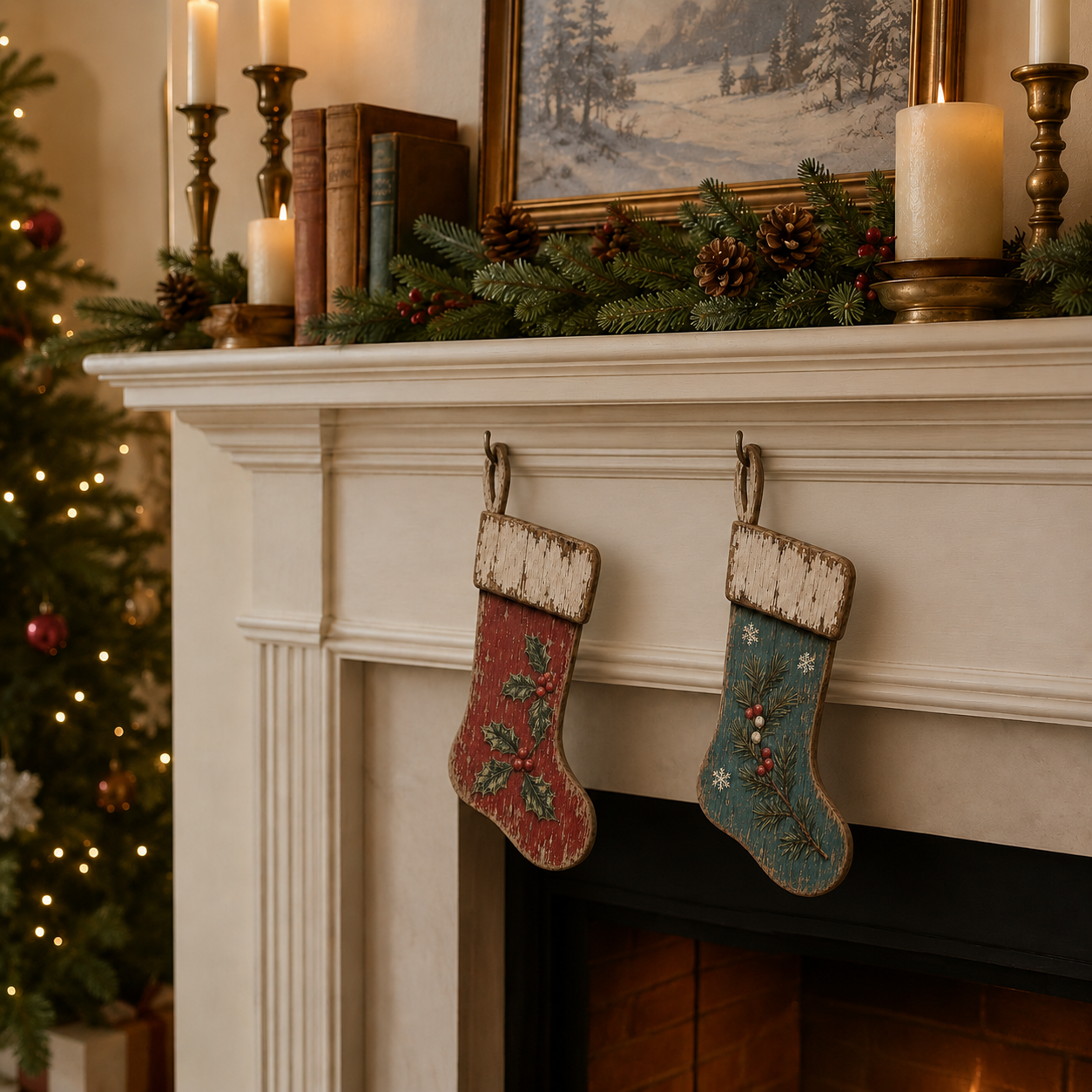 2Pcs  Vintage Seasonal Stocking Hanging Décor