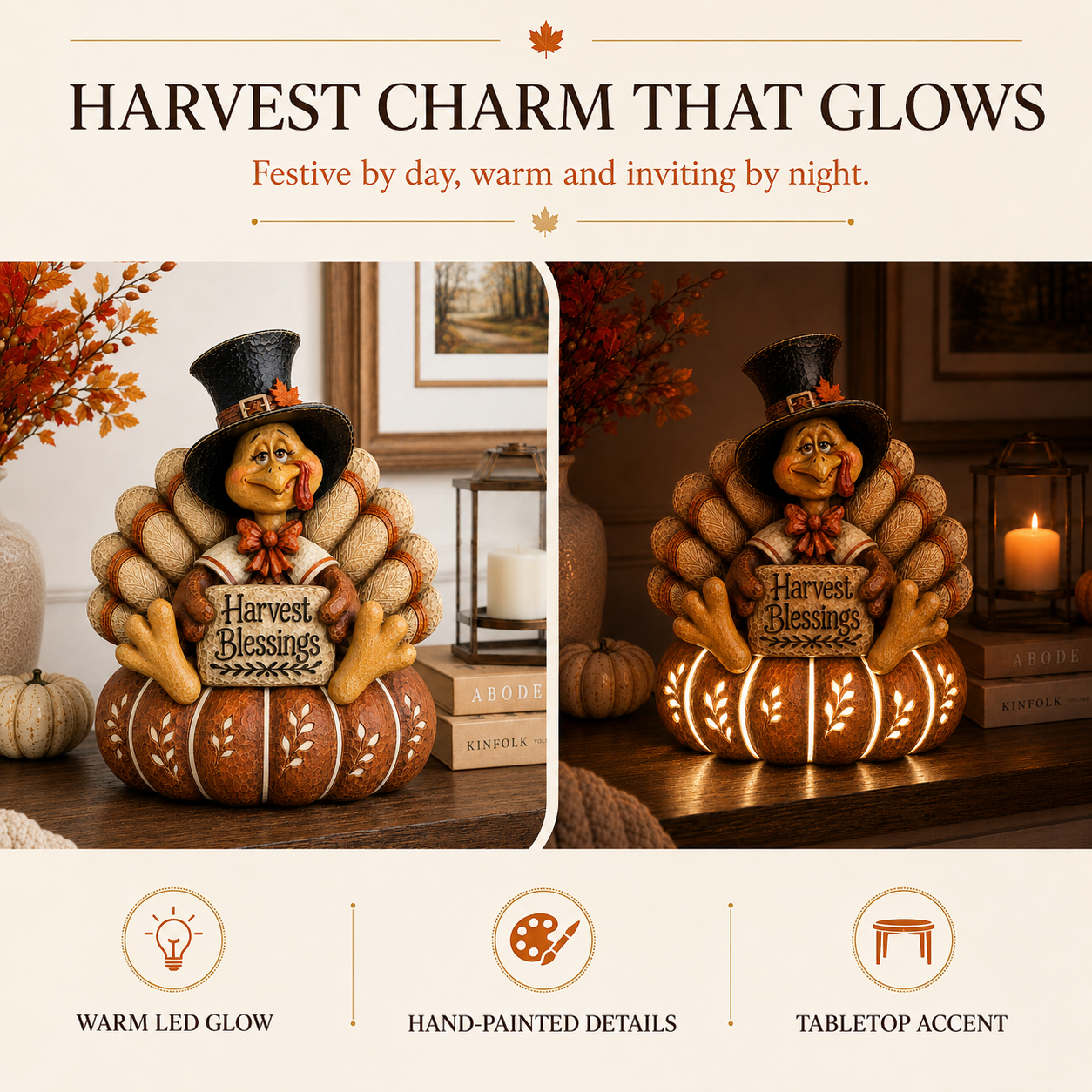 Lighted Harvest Blessings Turkey Decor