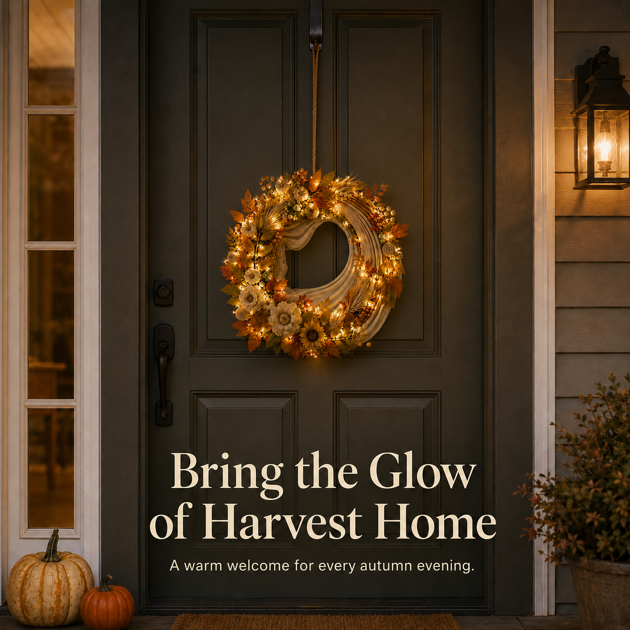 Lighted Pumpkin Harvest Wreath