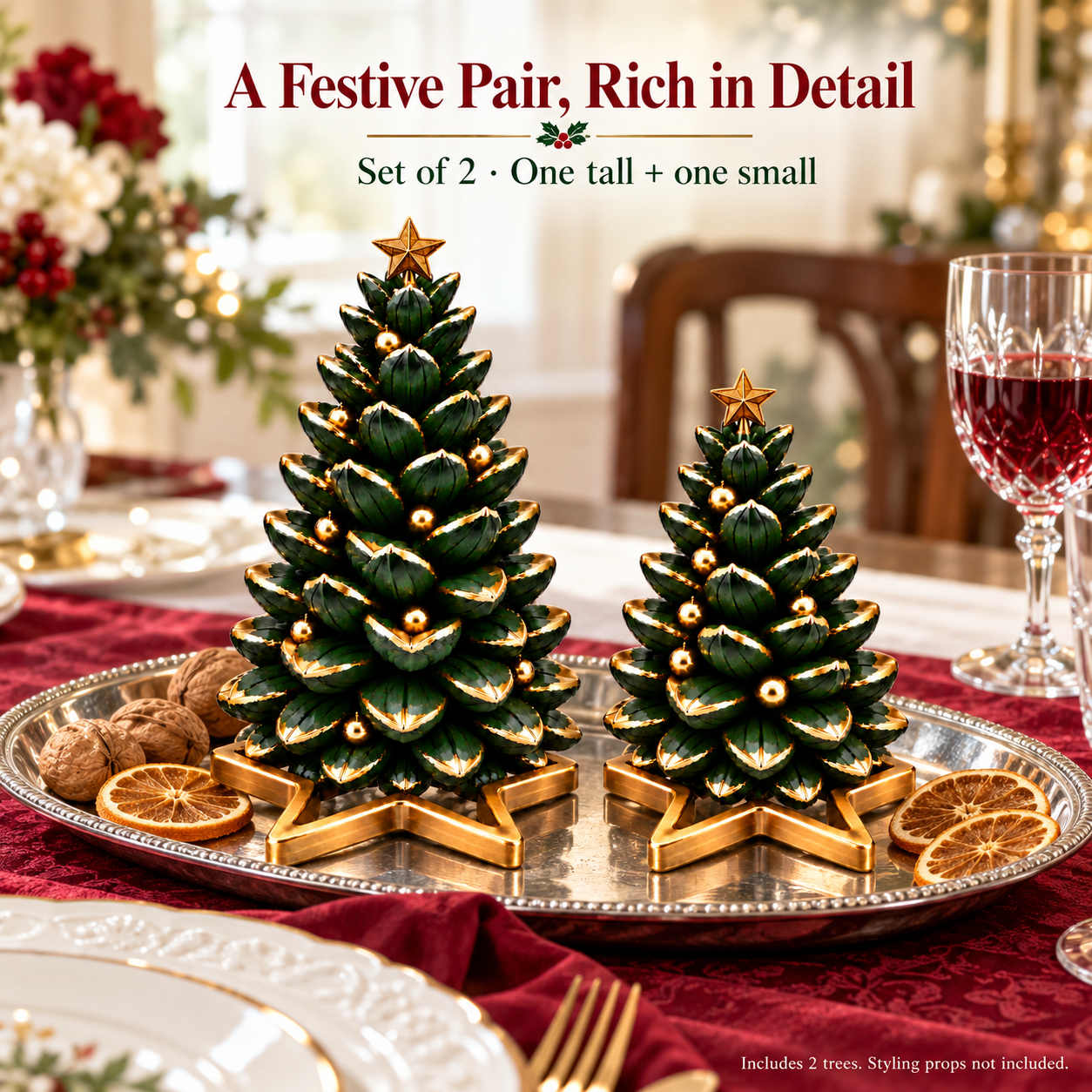Gold-Trimmed Pinecone Christmas Tree Duo