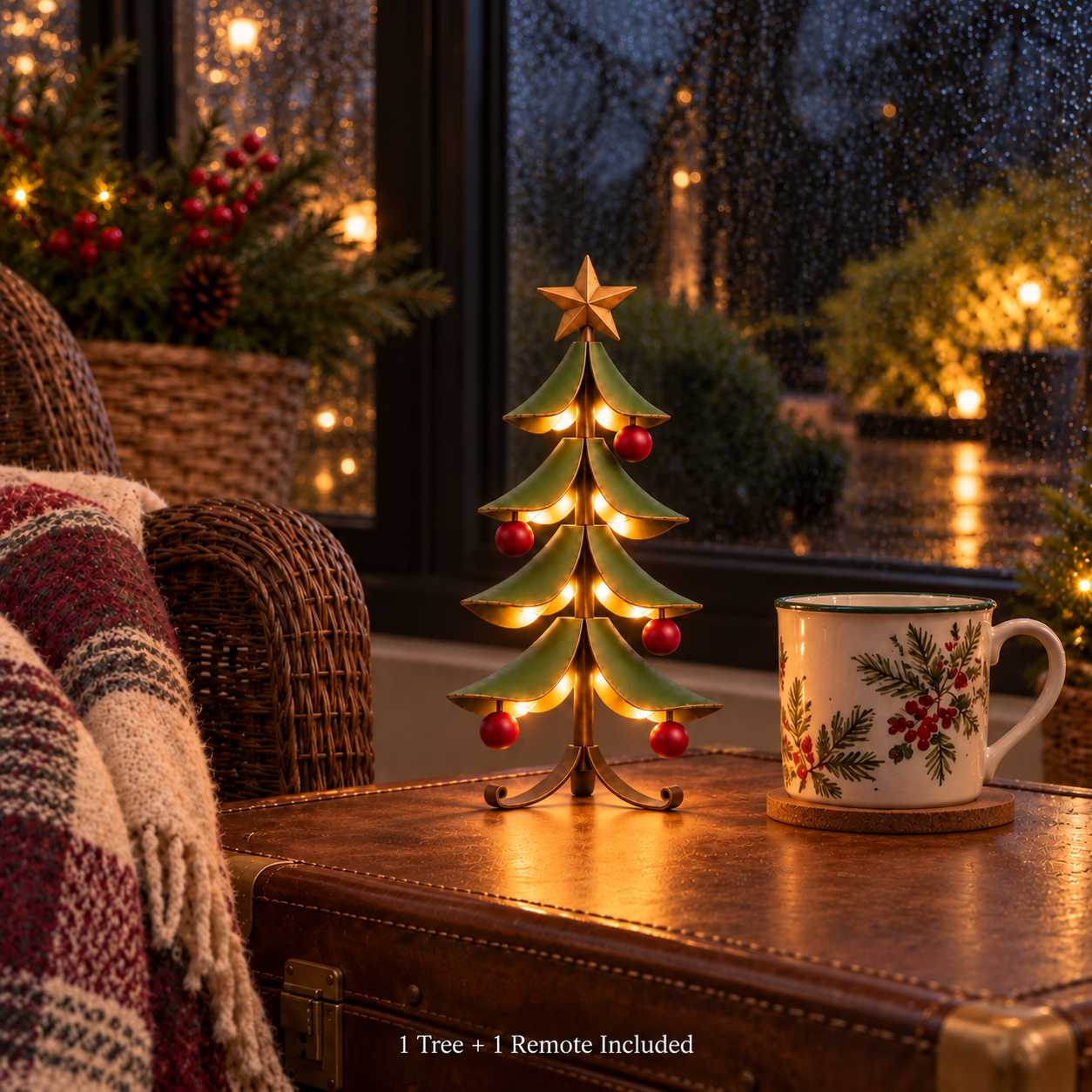 Vintage Christmas Tree Decor with Remote LED Lights