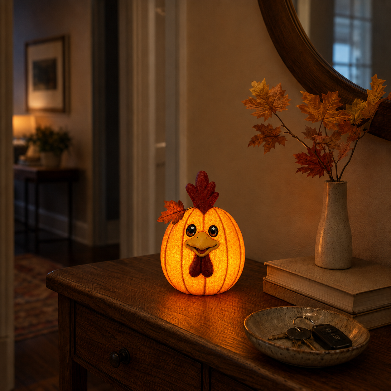 Lighted Pumpkin Chicken Decor