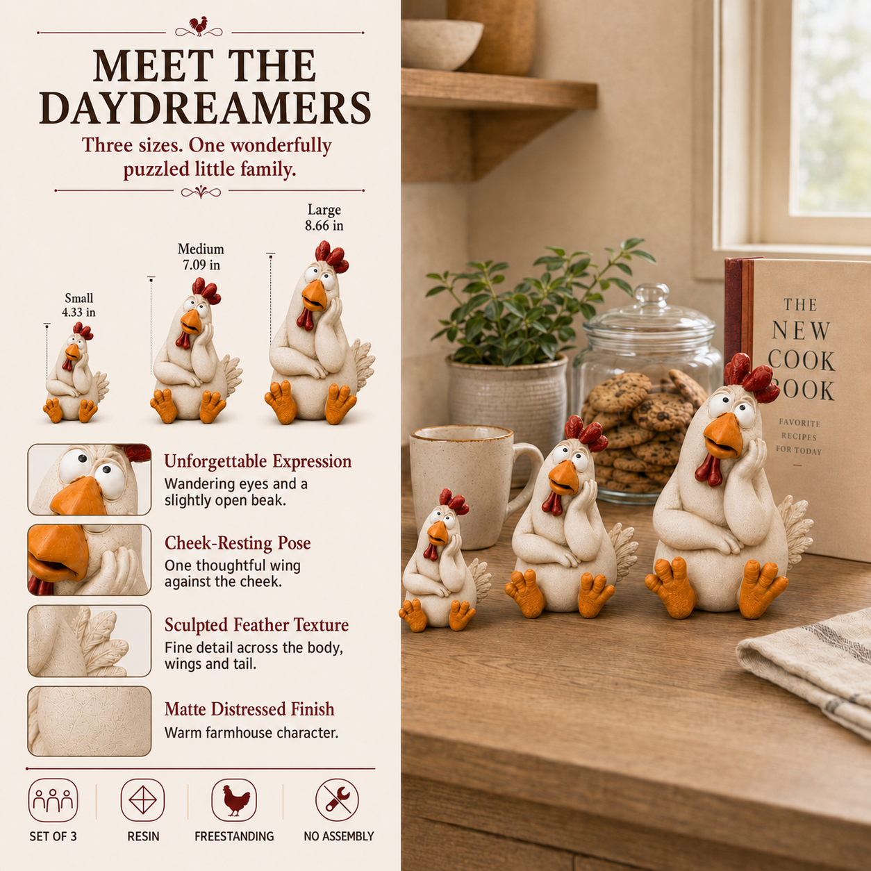 Daydreaming Chicken Resin Statue