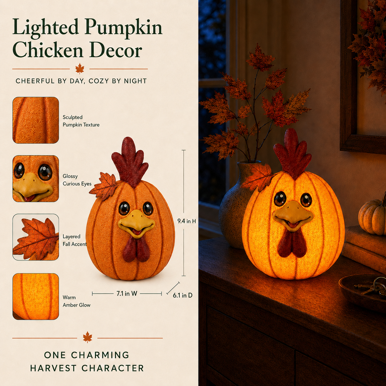 Lighted Pumpkin Chicken Decor