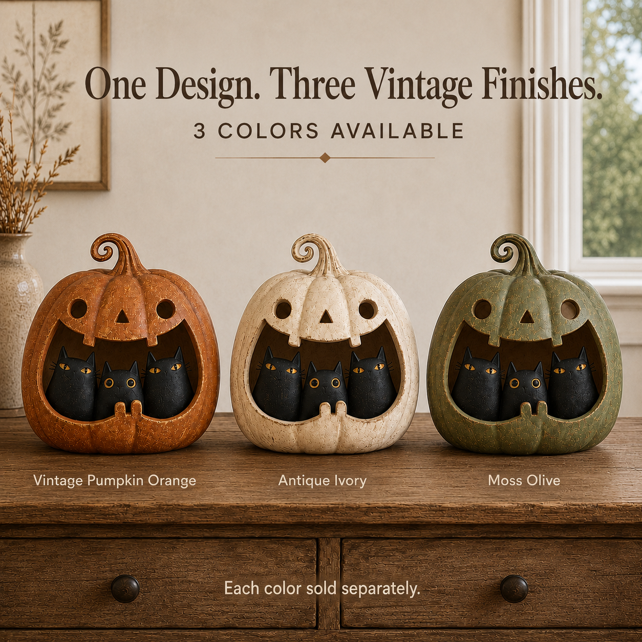 Three Mischief Cats Lighted Pumpkin