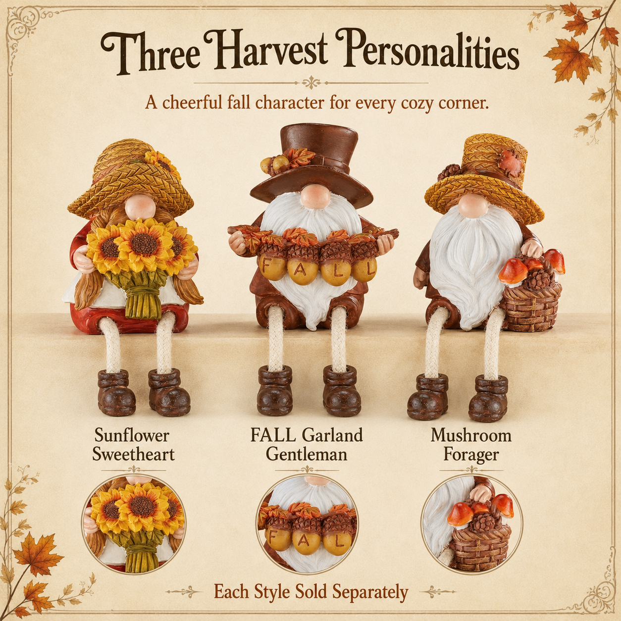 Fall Harvest Gnome Shelf Sitter with Dangling Legs